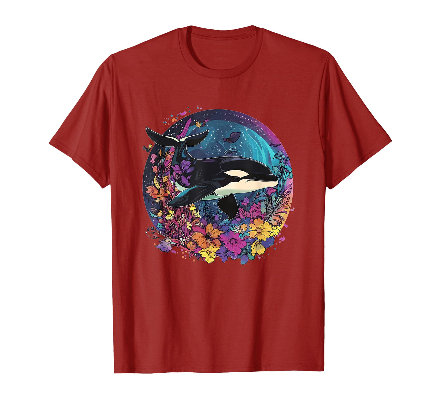 Orca Whale Surrounded By Vibrant Flowers T-Shirt