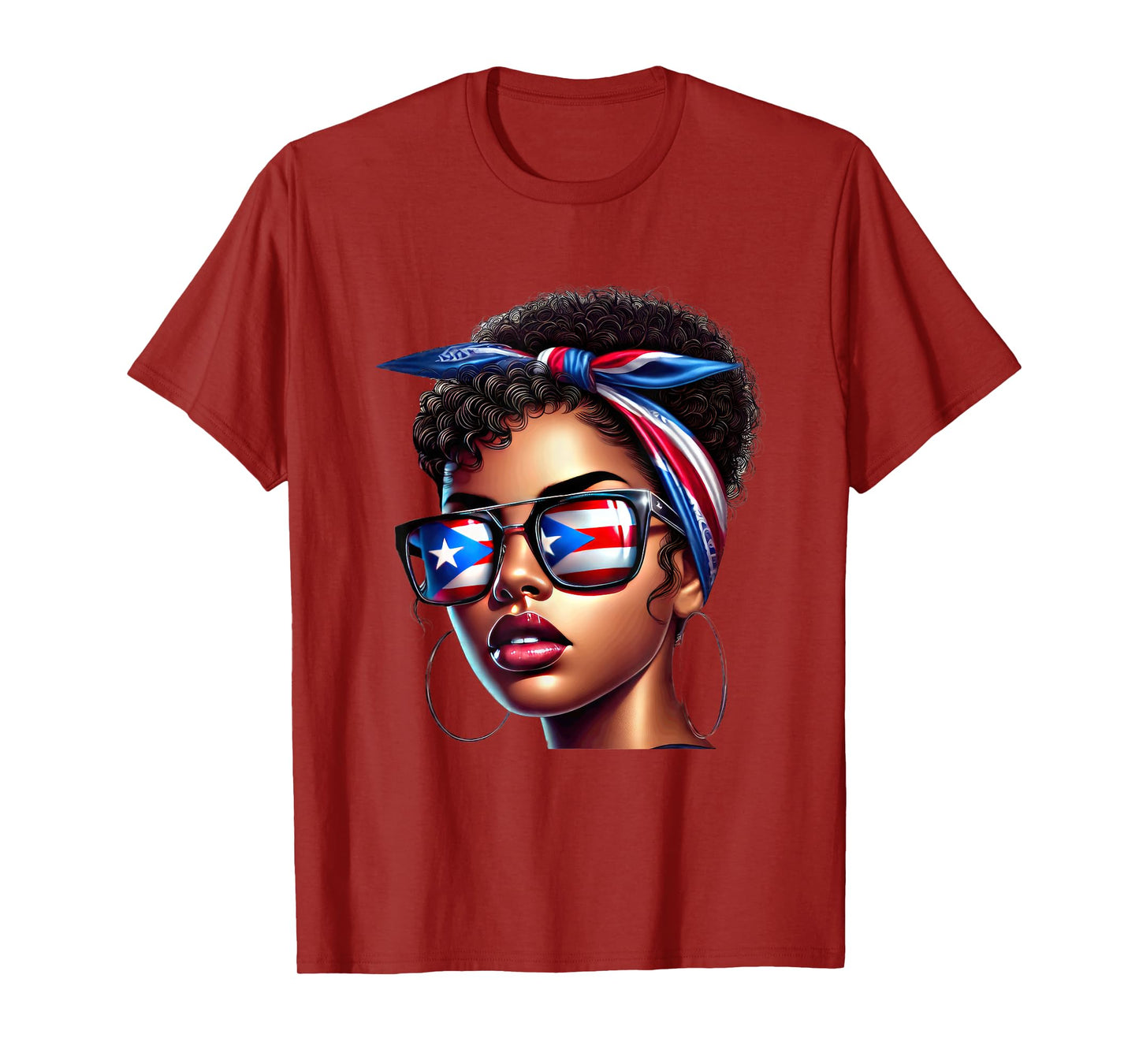 Afro Boricua Latina Puerto Rican Flag Bandana Sunglasses Fun T-Shirt