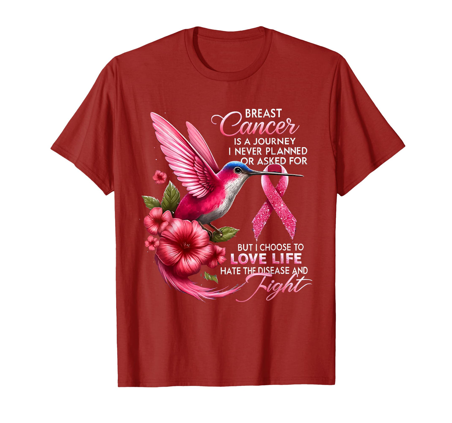 We Fight Breast Cancer Awareness Pink Hummingbird Ribbon T-Shirt
