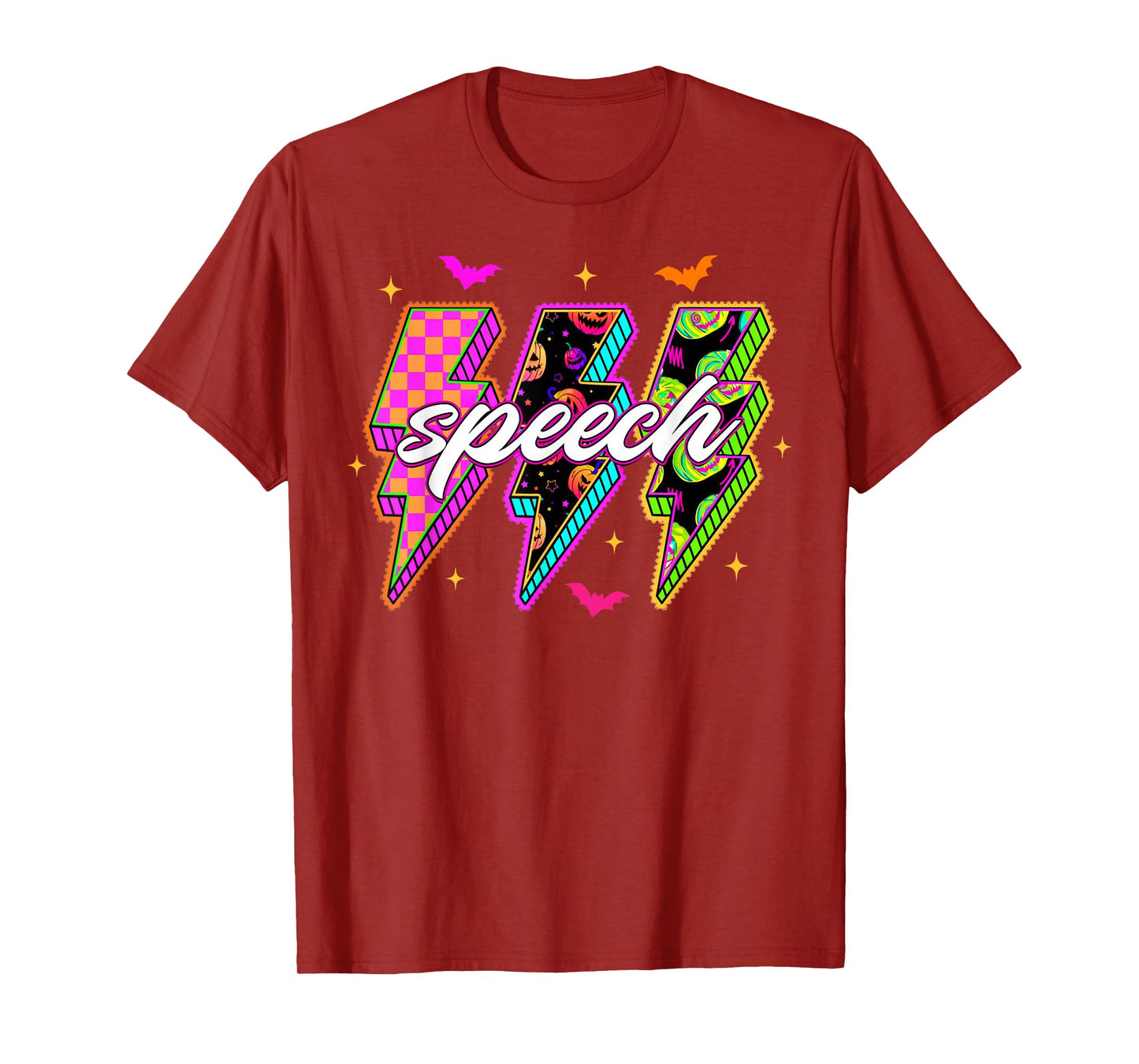 Speech SLP Retro Halloween Vibrant Color Lightning Checkered T-Shirt
