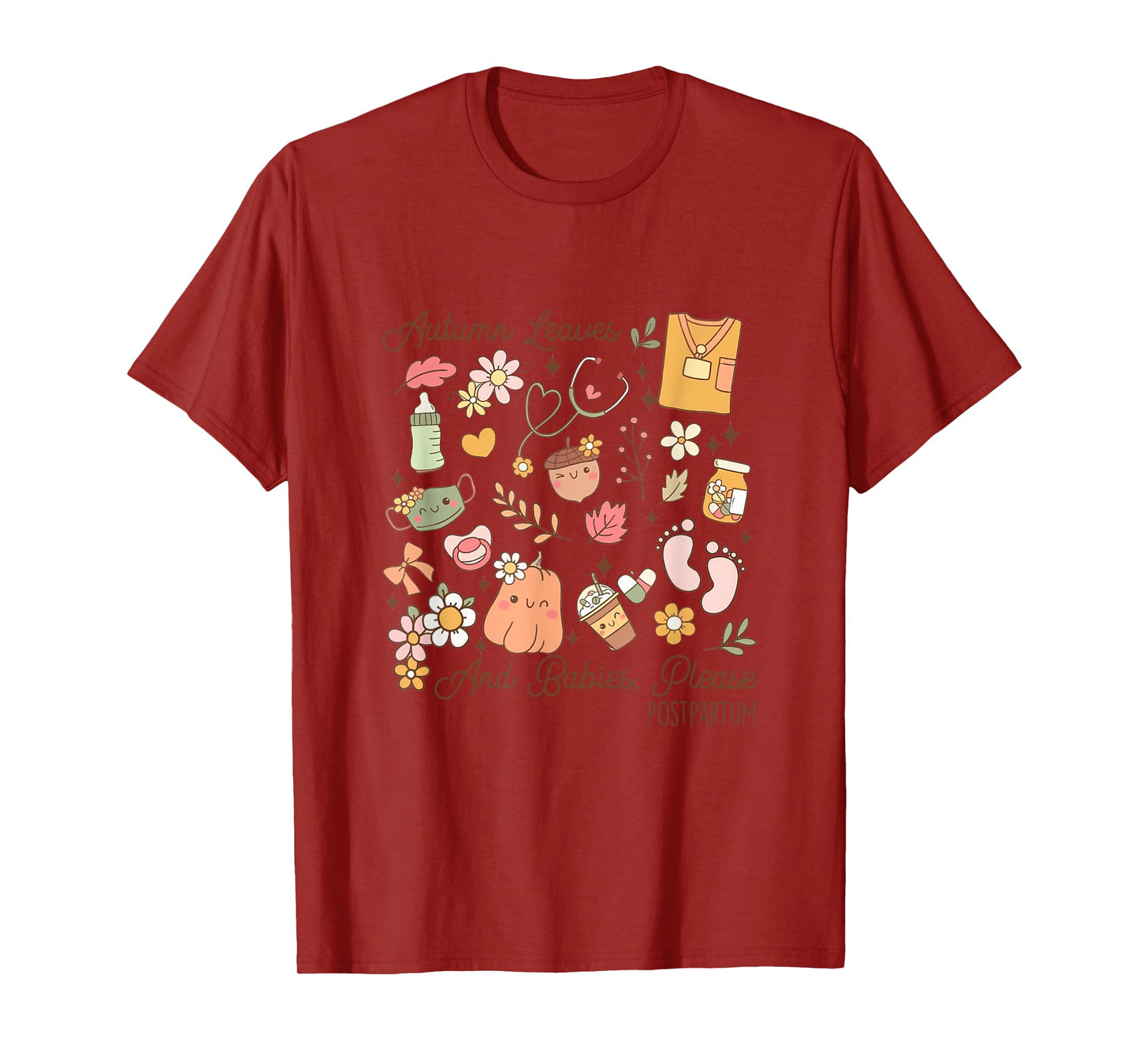 Retro Groovy Postpartum Cute Nurse Crew Fall Thanksgiving T-Shirt