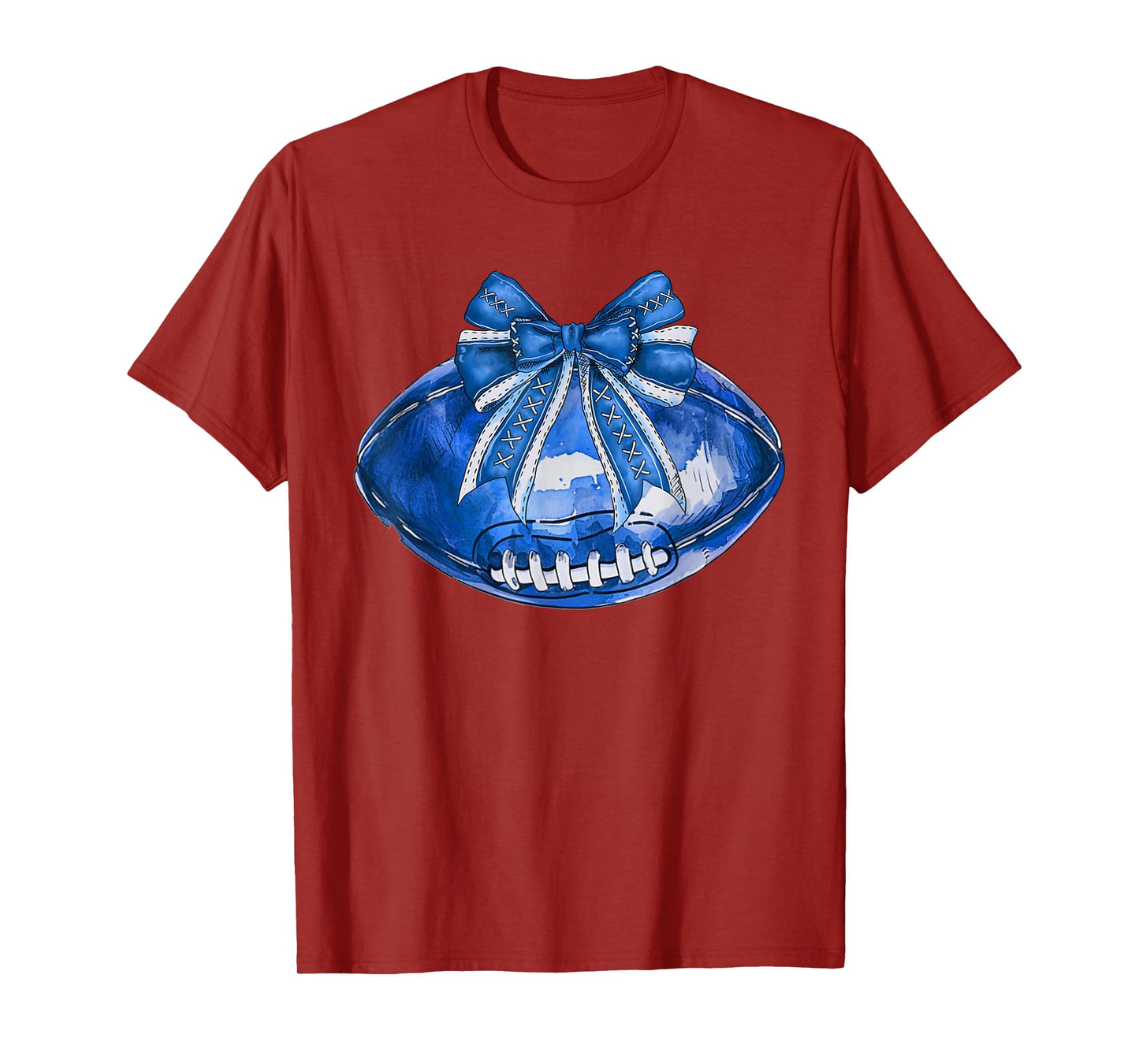 Cool Blue American Football Wearing Coquette Bow Game Day T-Shirt
