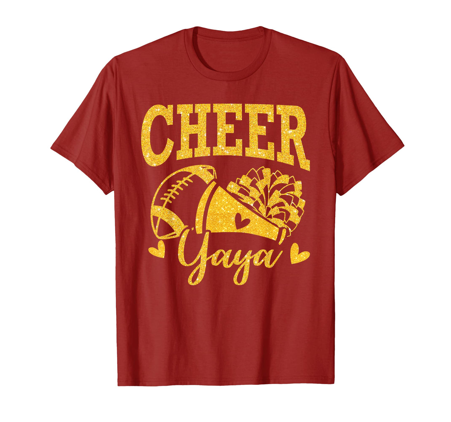 Cheer Yaya Biggest Fan Black Gold Pom Pom Mothers Day T-Shirt