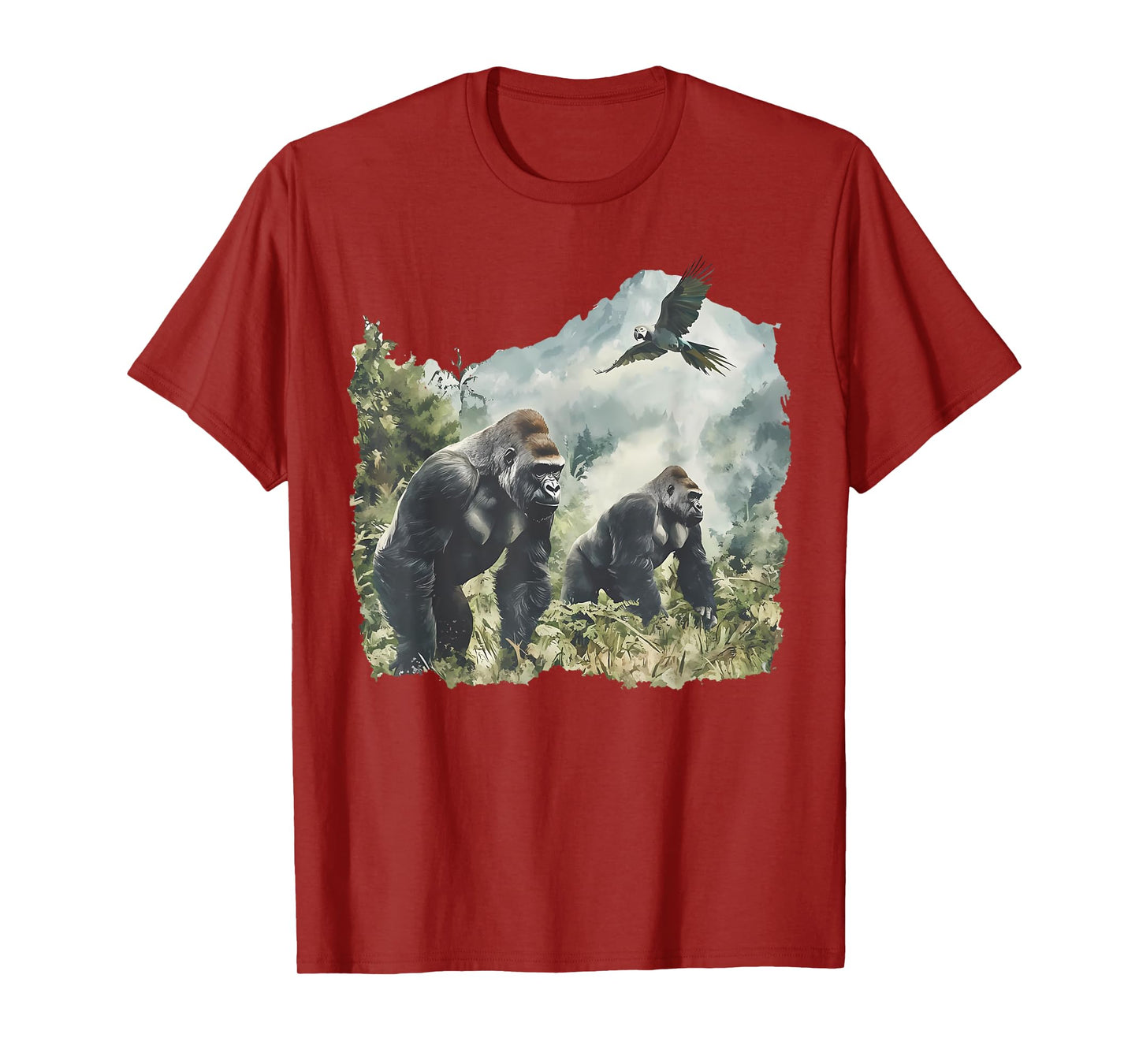 Vintage Silverback Gorilla and African Grey Parrot Wildlife T-Shirt
