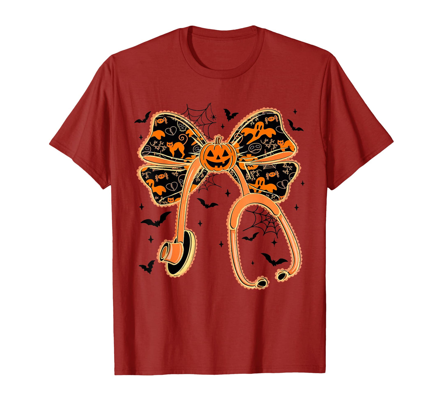 Stethoscope Nurse Halloween Nurse Spooky Coquette Pumpkin T-Shirt