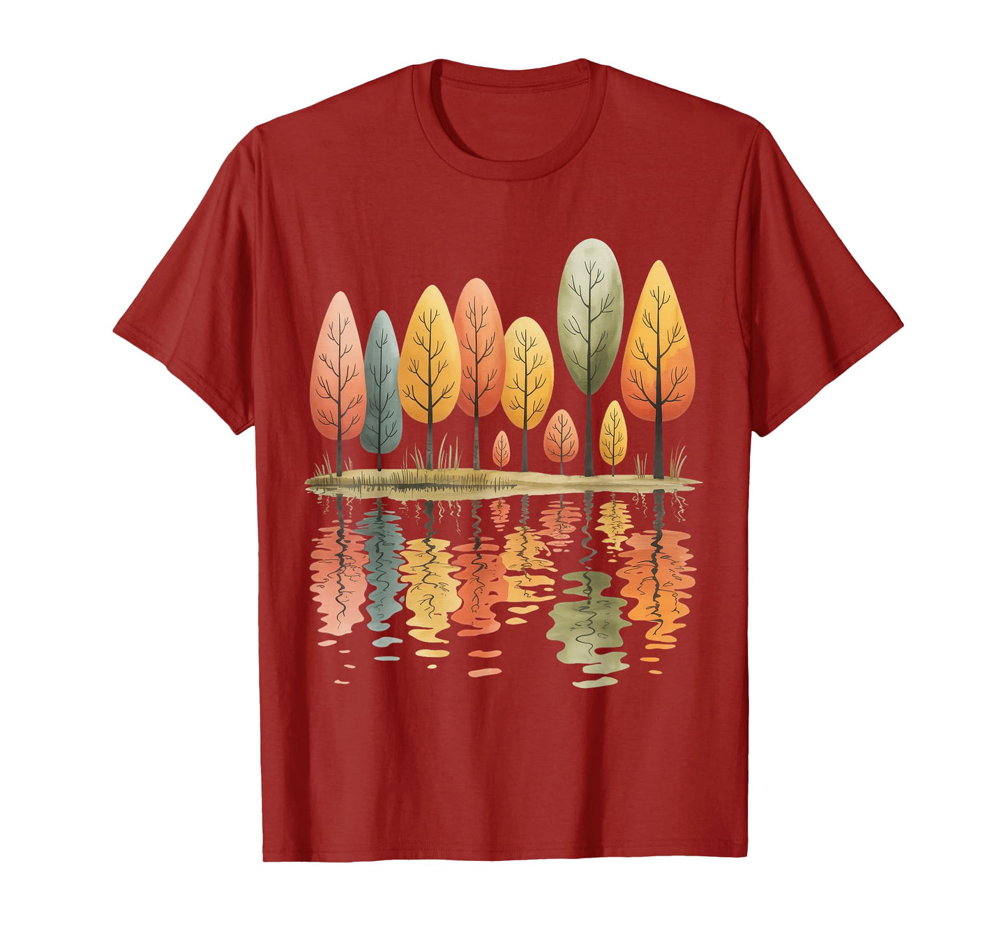 Tree Reflection Vintage Wildlife Nature Retro Forest Outdoor T-Shirt