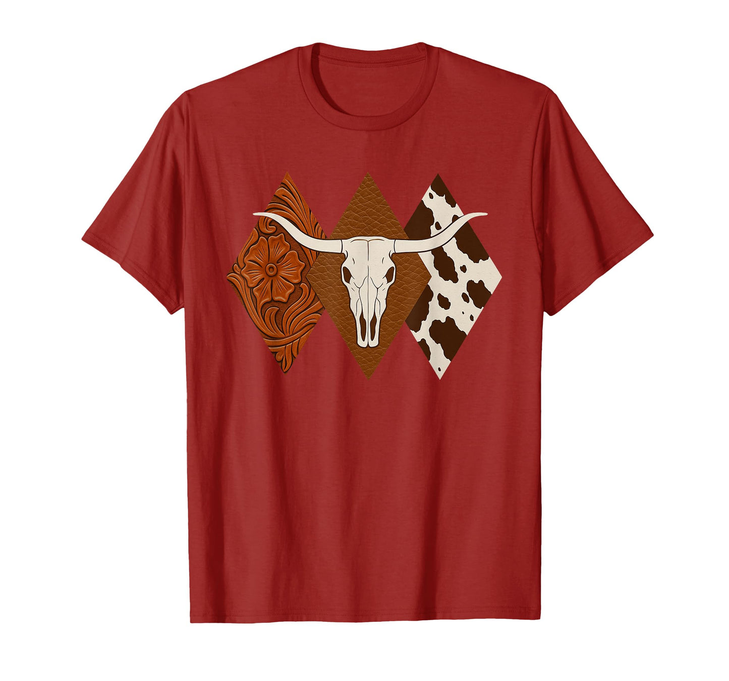 Boho Cow Skull Western Country Longhorn Cowboy Cattle Skull T-Shirt