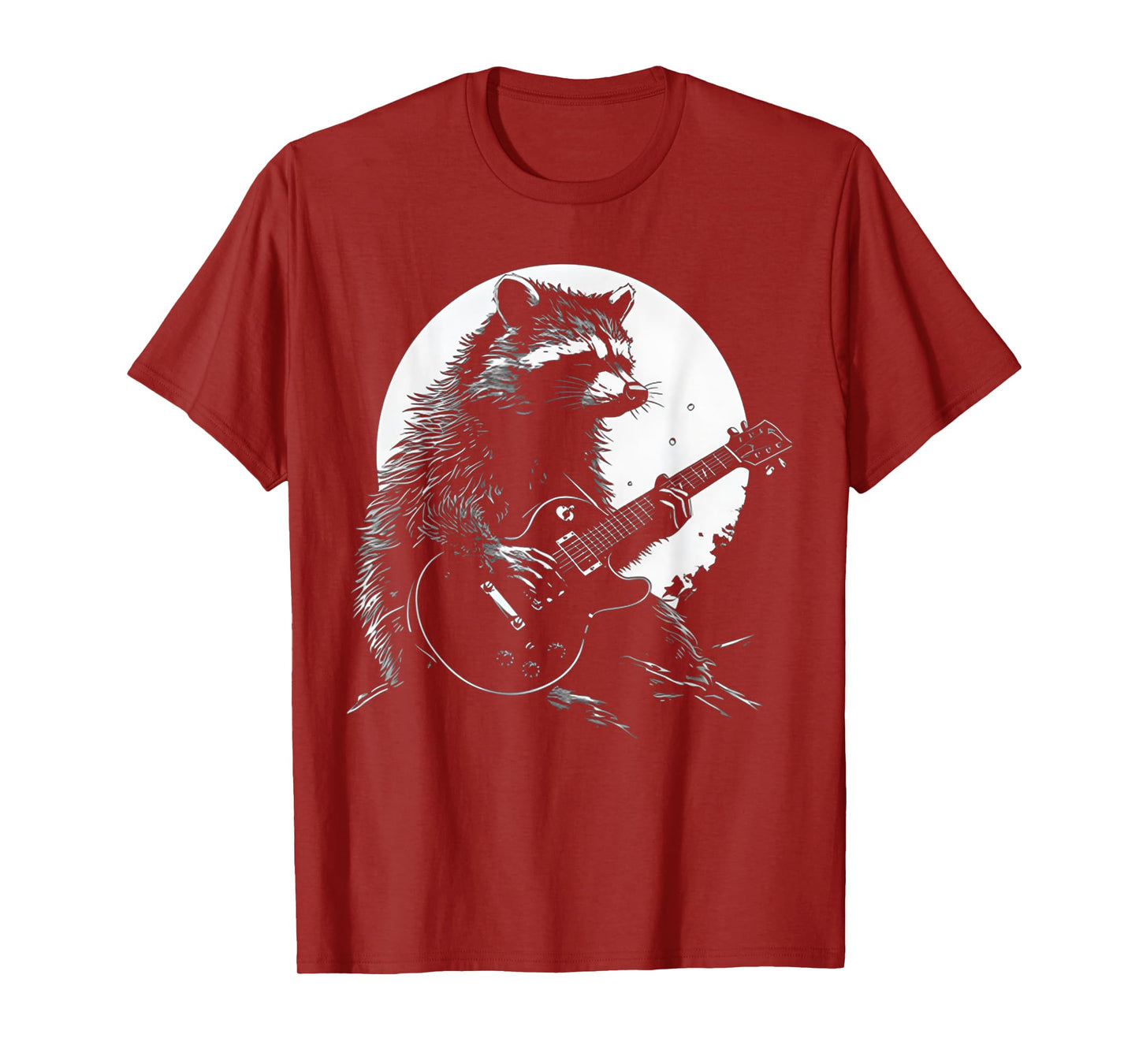 Racoon Playing Guitar with Moon Funny Raccoon Meme Guitarist T-Shirt