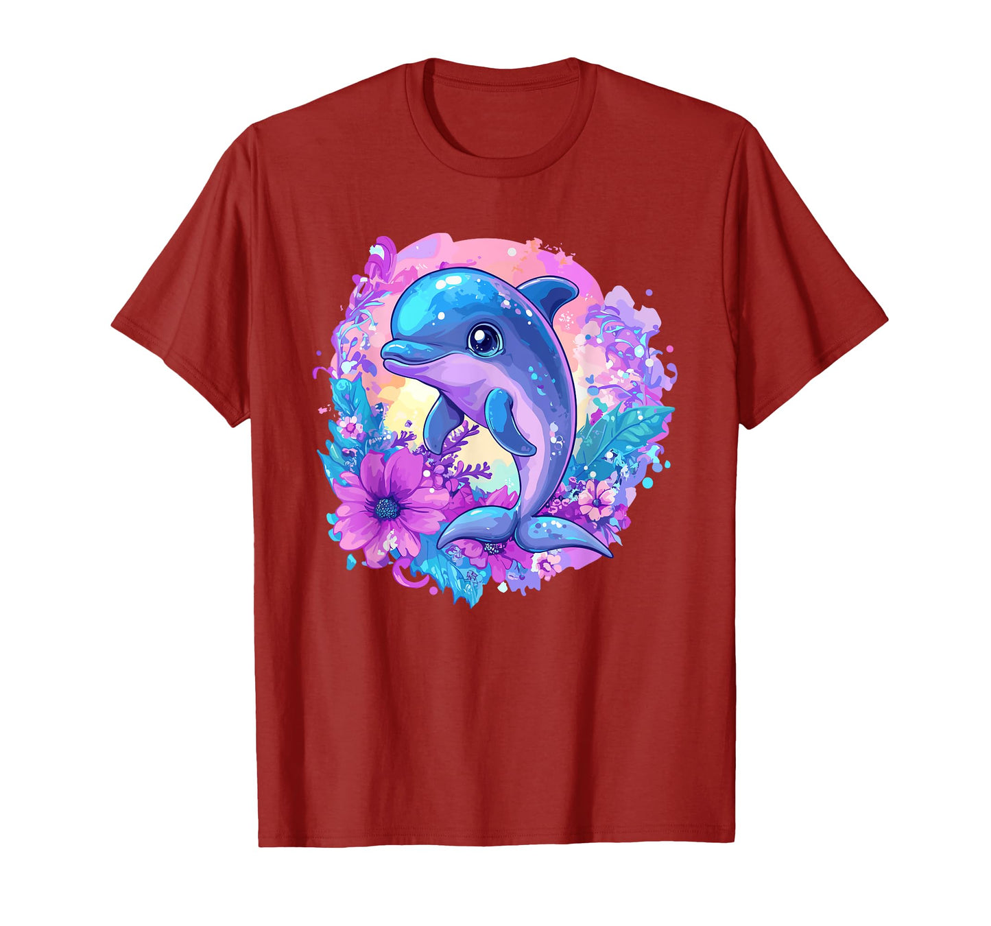 Playful Dolphin Surrounded By Flowers T-Shirt
