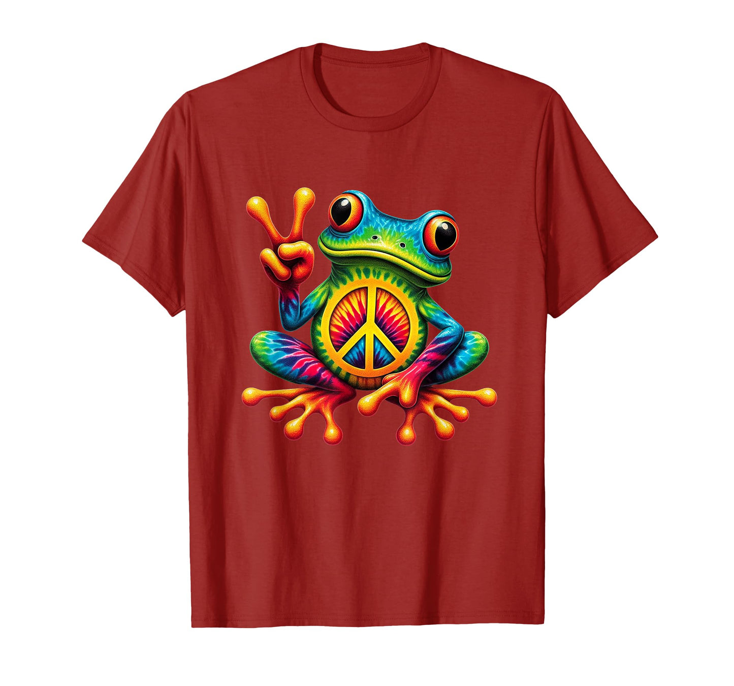Tie-Dye Frog Holding Peace Sign Funny Hippie T-Shirt