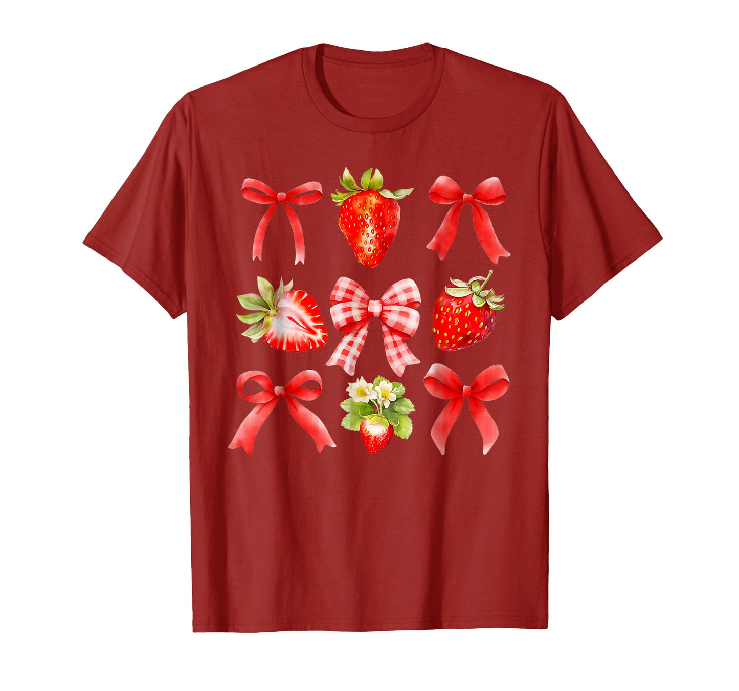Strawberry Coquette Bow Strawberries Festival Girls Women T-Shirt