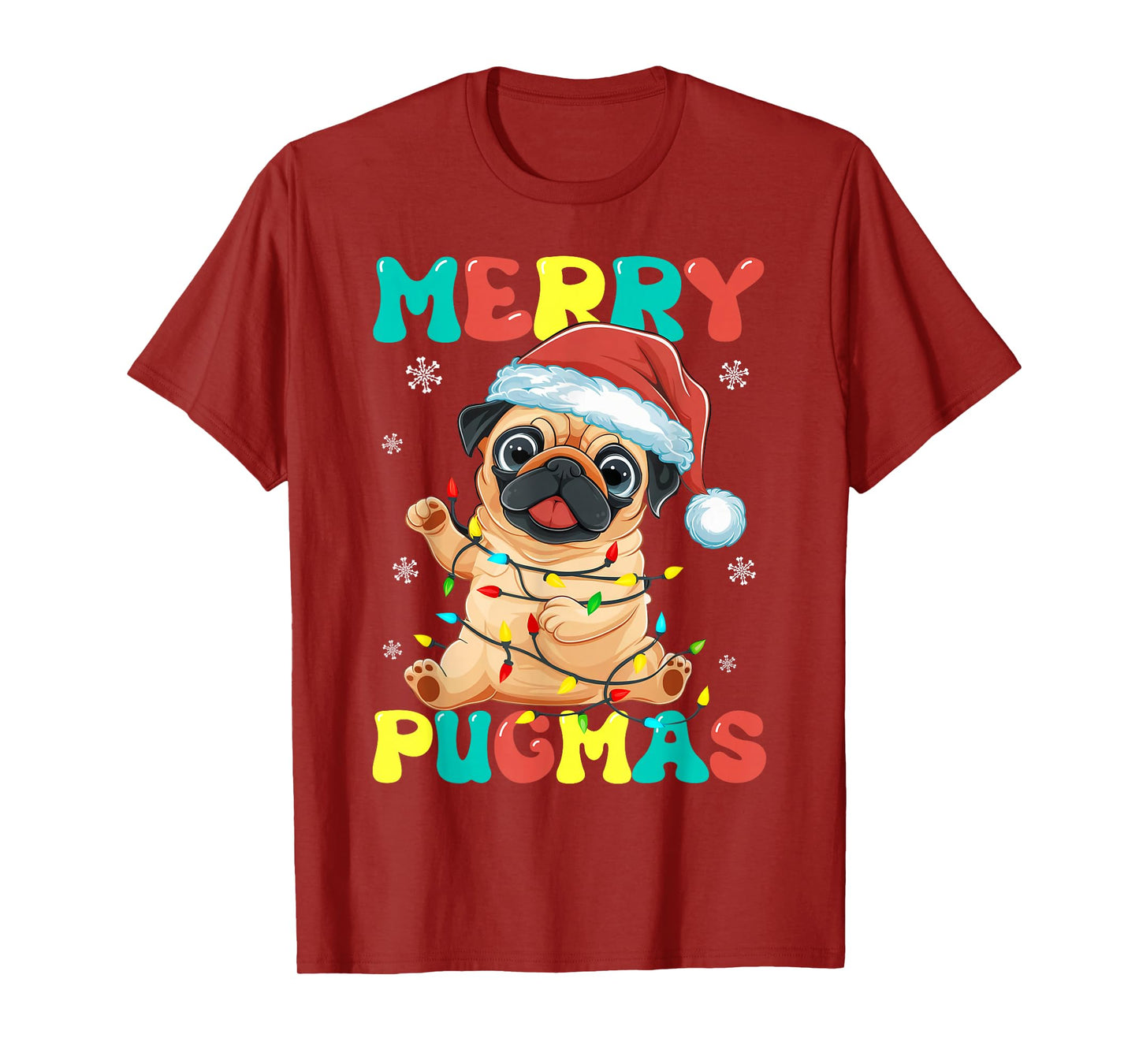 Merry Pugmas Pug Christmas Santa Pug Xmas Lights Dog Lover T-Shirt