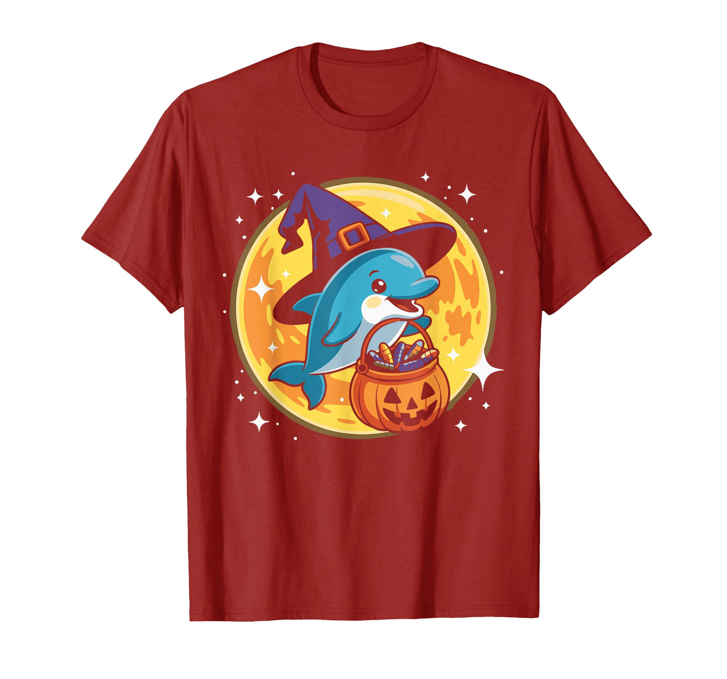 Halloween Dolphin Witch Hat Pumpkin Ocean Spooky Costume T-Shirt