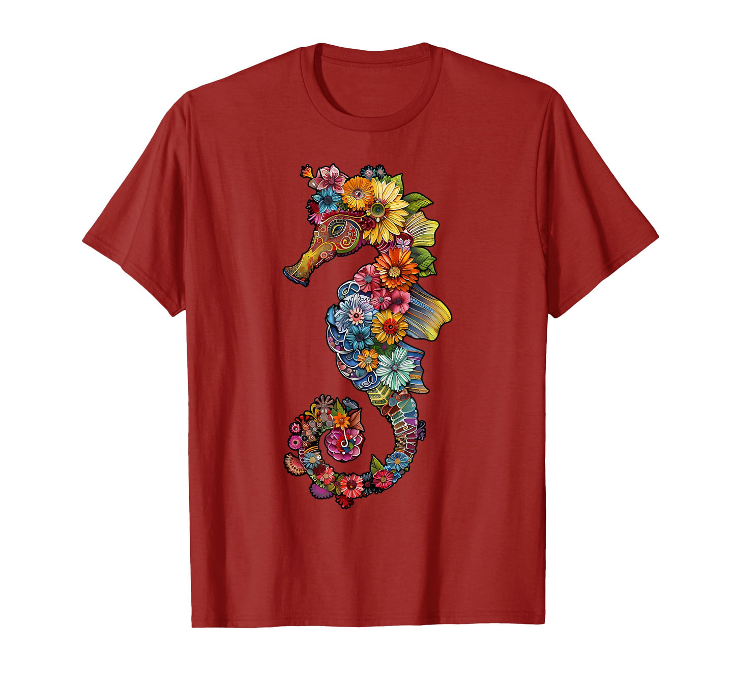 Floral Seahorse Ocean Animal Marine Beach Seahorse Flowers T-Shirt