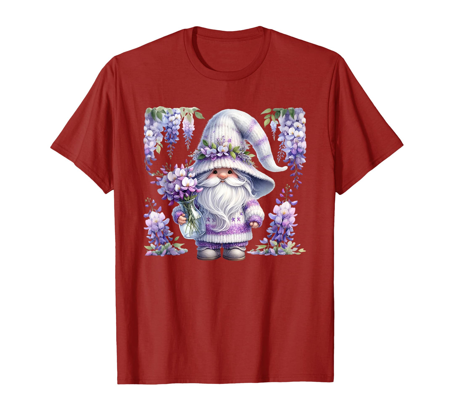 Purple Wisteria Flowers For Mom Cute Gardening Gnome Floral T-Shirt