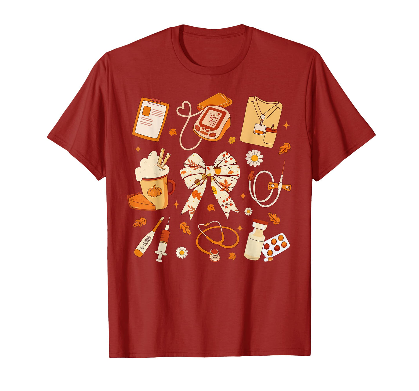 Thankful Nurse Fall Stethoscope Coquette Bow Thanksgiving T-Shirt