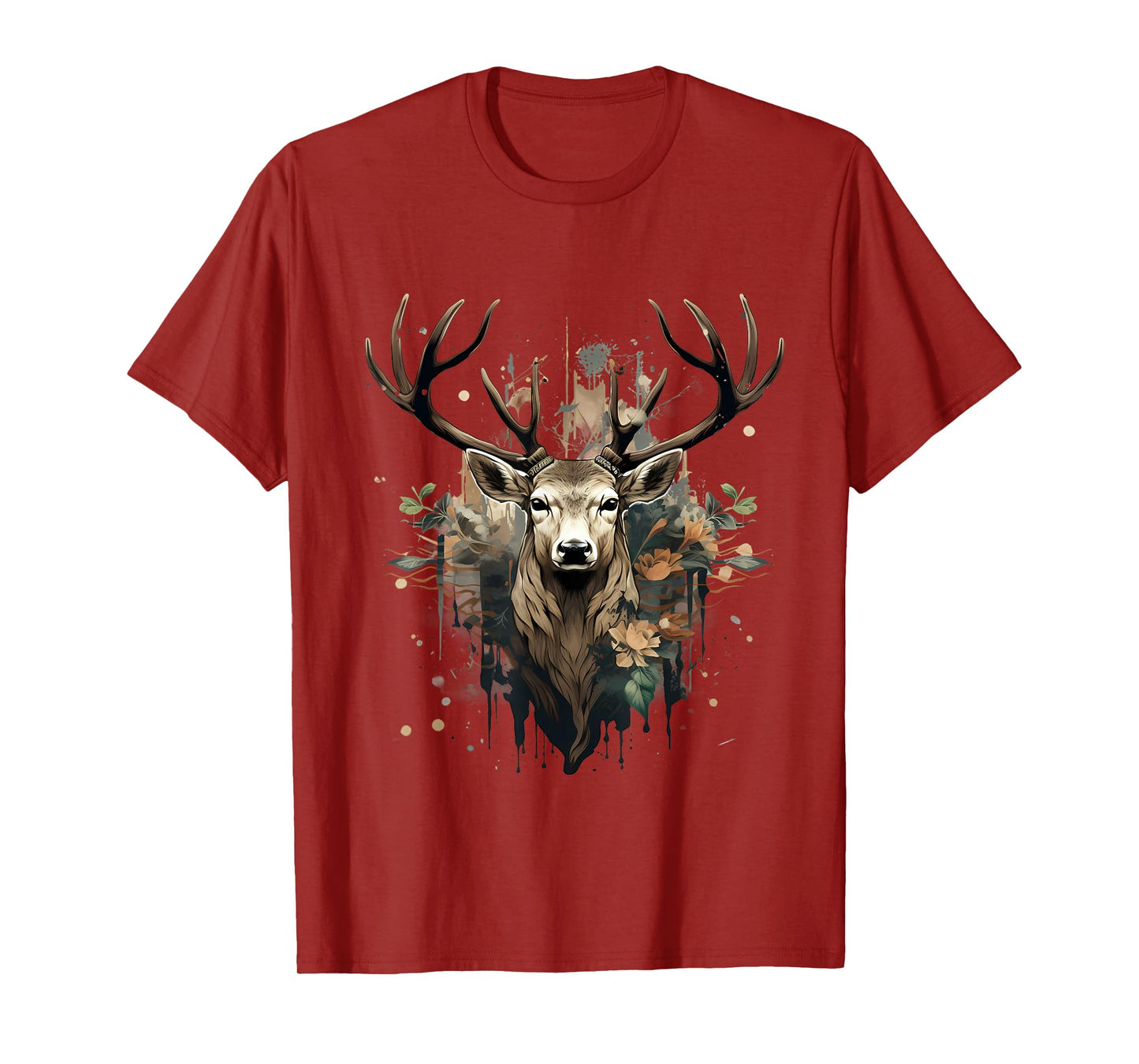 Deer Portrait Floral Artwork Wildlife Nature Animal Lovers T-Shirt