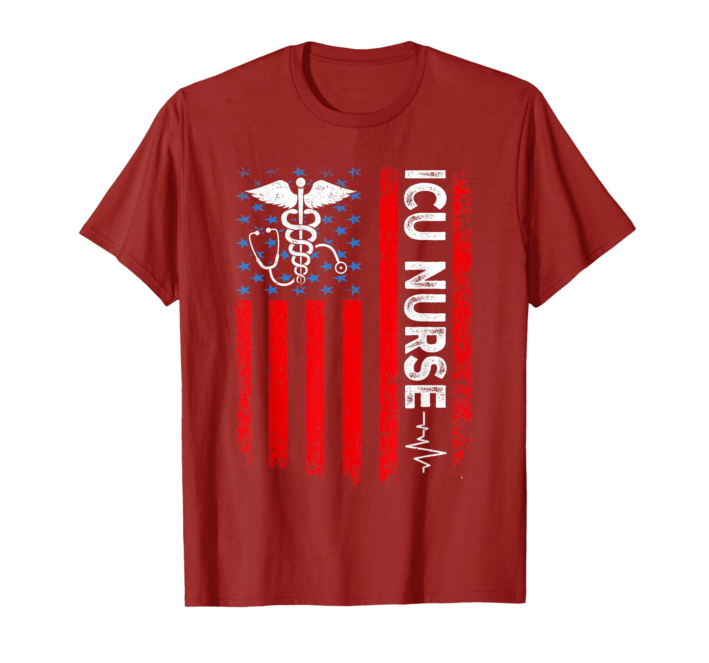 ICU Nurse American Flag Patriotic Intensive Care Unit Nurse T-Shirt