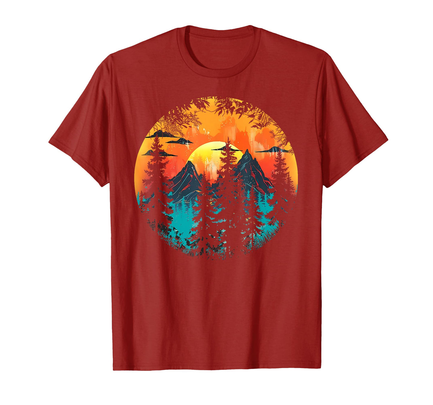 Retro Forest Mountain Vintage Trees Wildlife Nature Lover T-Shirt