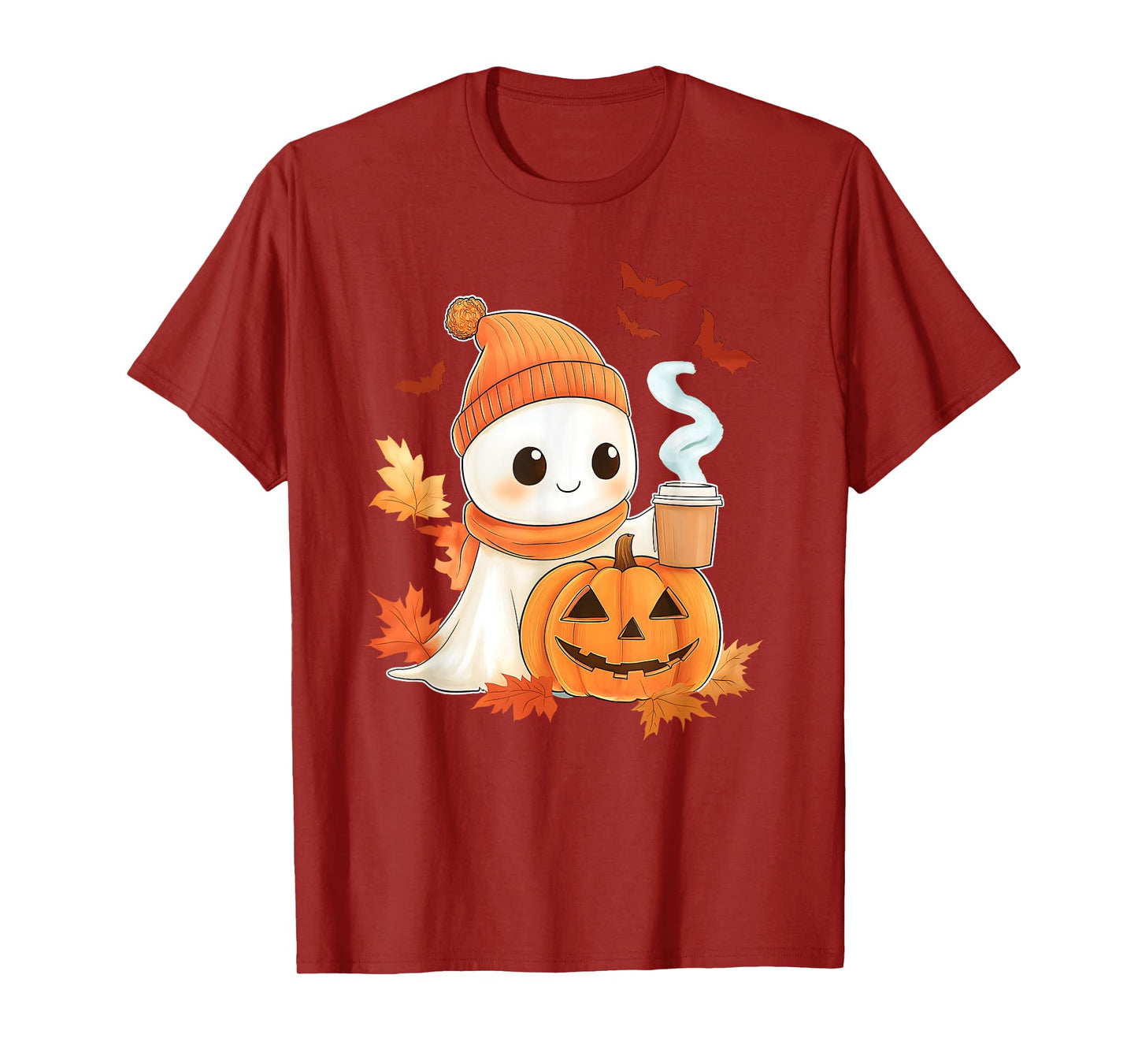 Cute Ghost Coffee Lover Halloween Ghost Pumpkin Spice Womens T-Shirt
