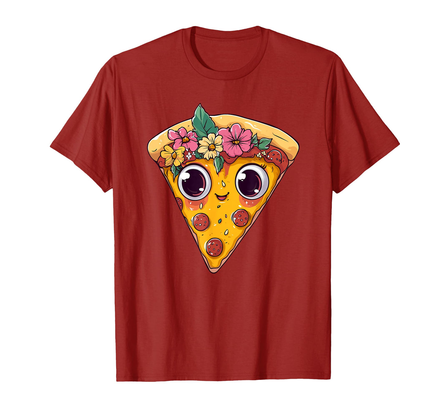 Cute Pizza Slice With Big Eyes Flowers T-Shirt