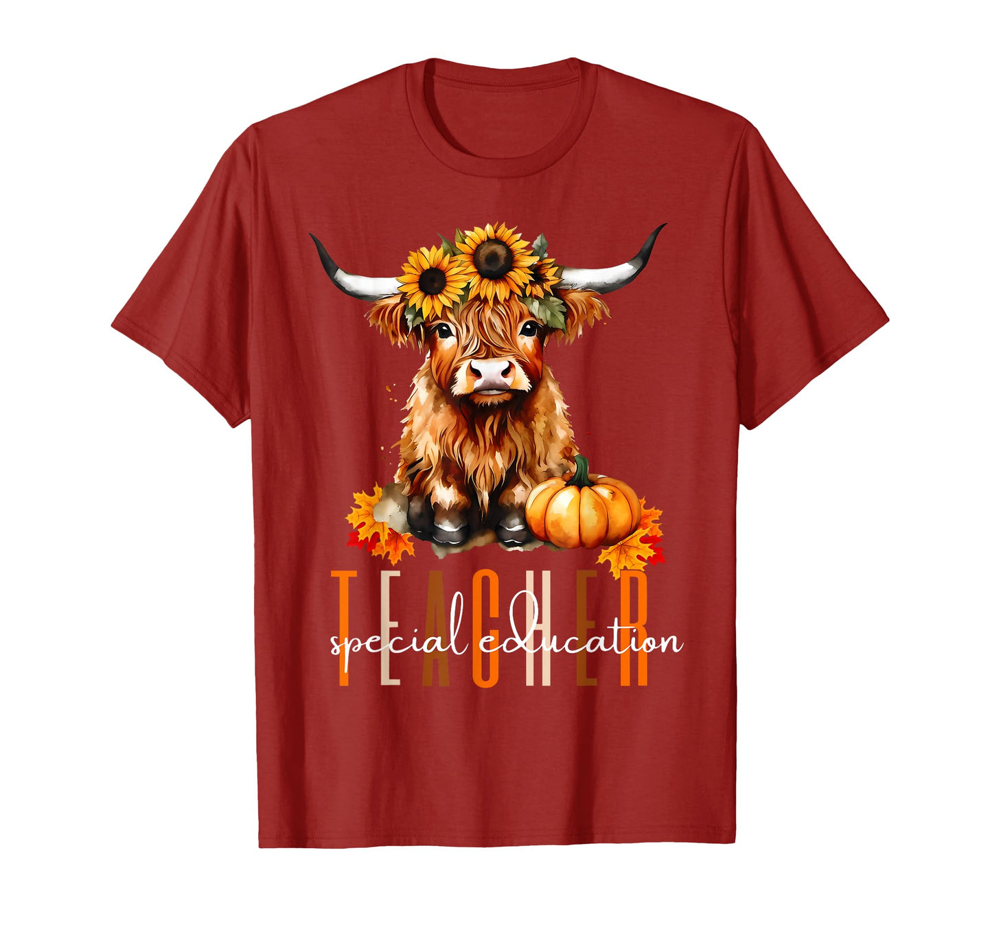 Fall Highland Cow Special Education Teacher Halloween Autumn T-Shirt for Men Women