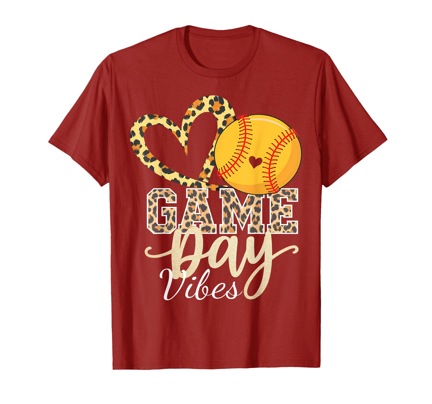 Bleached Softball Game Day Vibes Leopard Heart Headband Mom T-Shirt