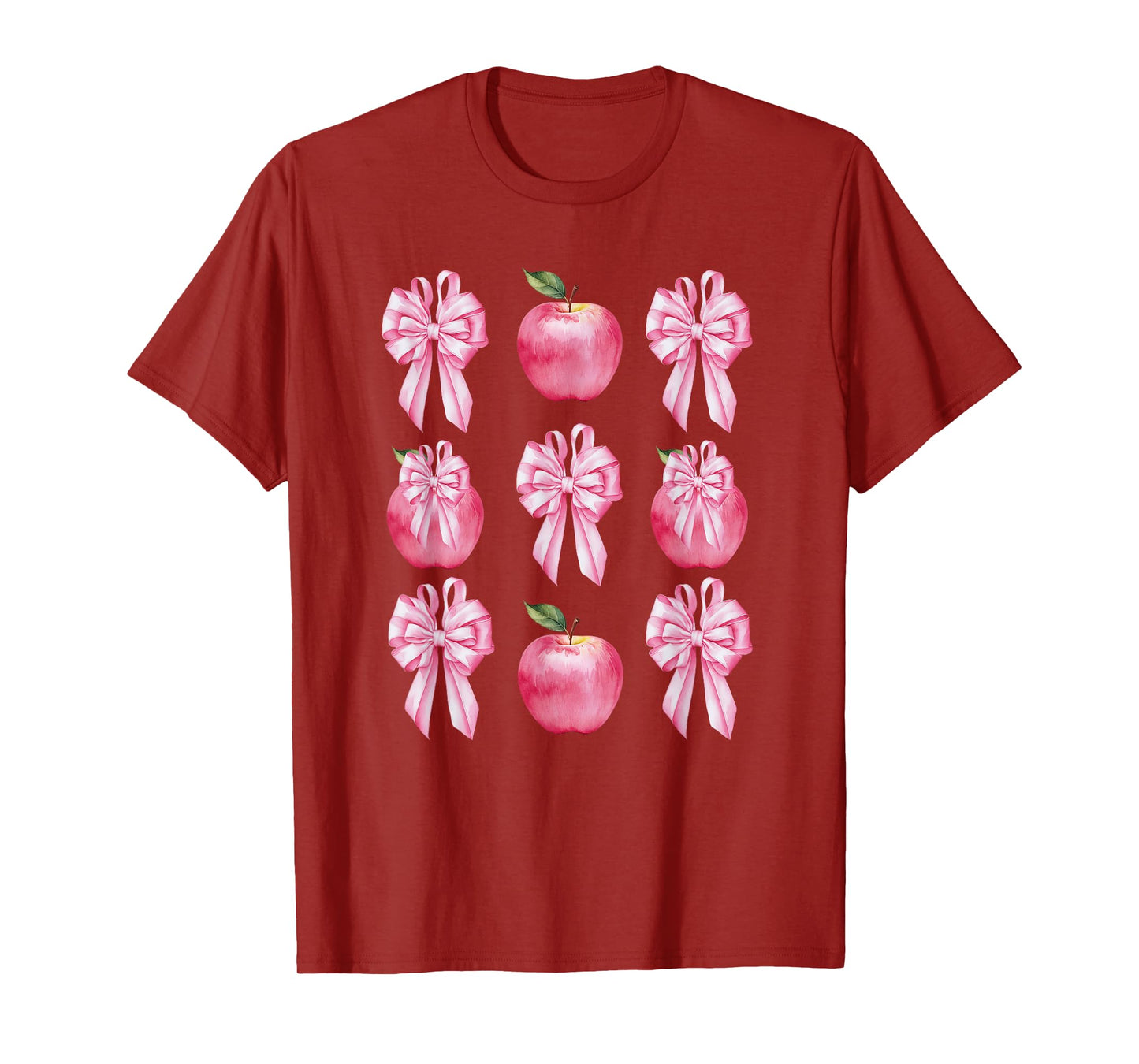 Pink Coquette Bow Apple Kid Back To School First Day Teacher T-Shirt