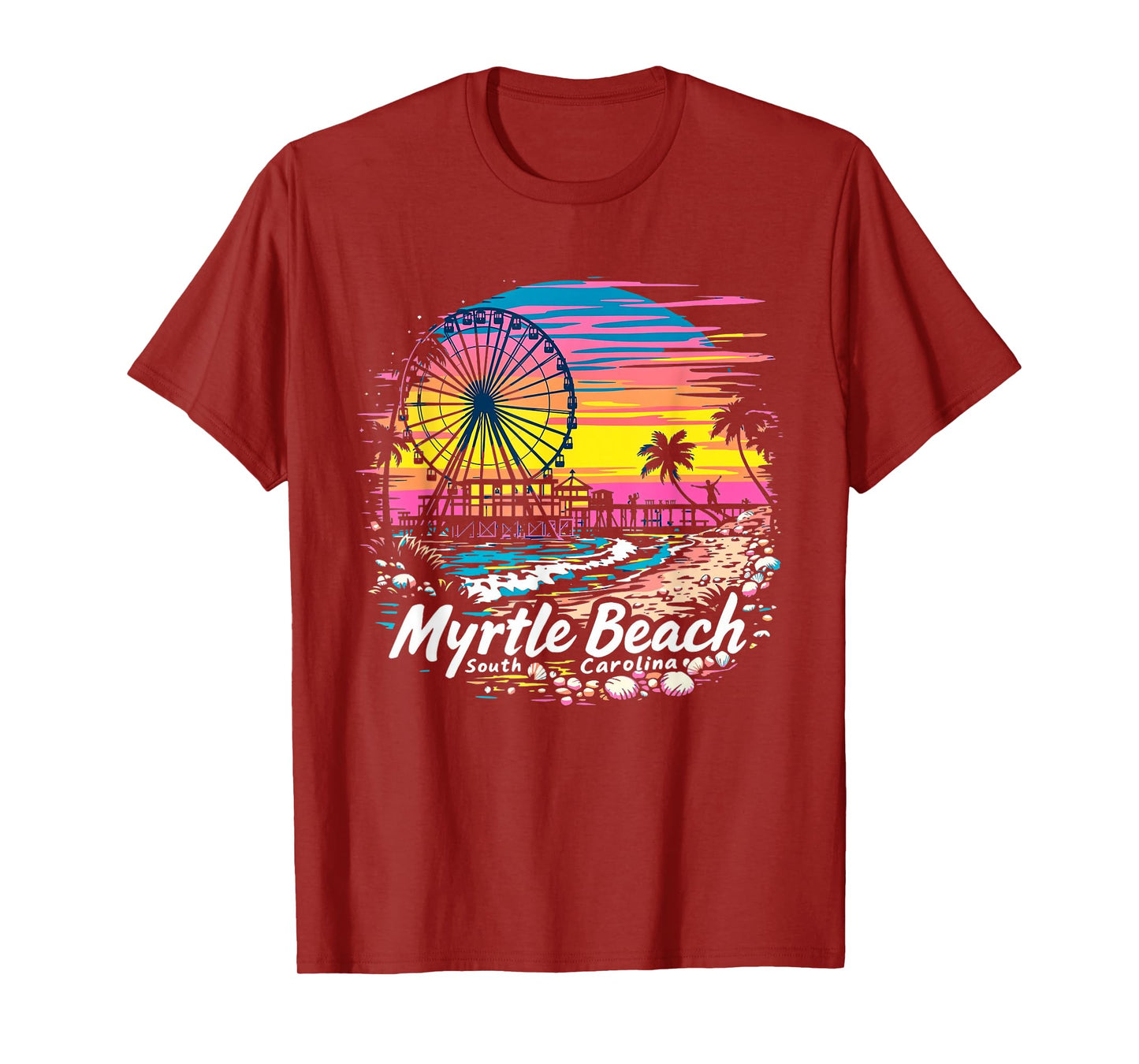 Vintage Myrtle Beach South Carolina Sunset Skyline Cityscape T-Shirt