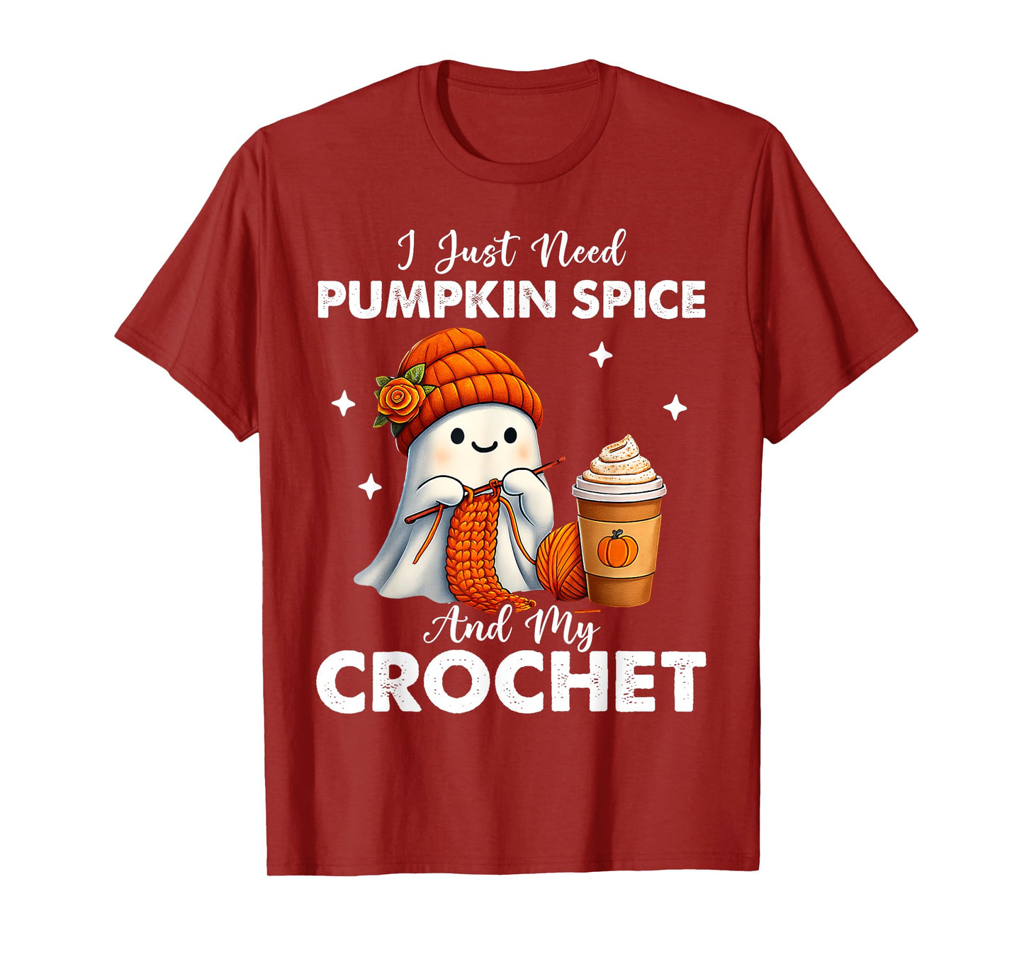 Cute Ghost Crochet Knitting Lovers Halloween Pumpkin Spice T-Shirt