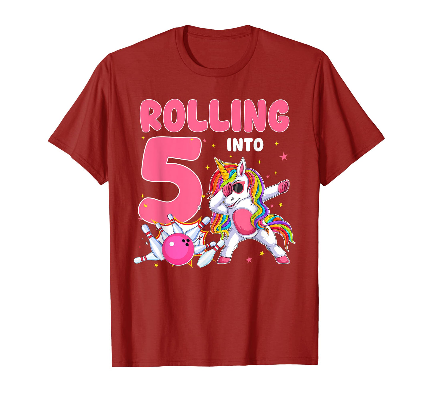 Rolling Into 5 5th Birthday Unicorn Bowling 5 Year Old T-Shirt