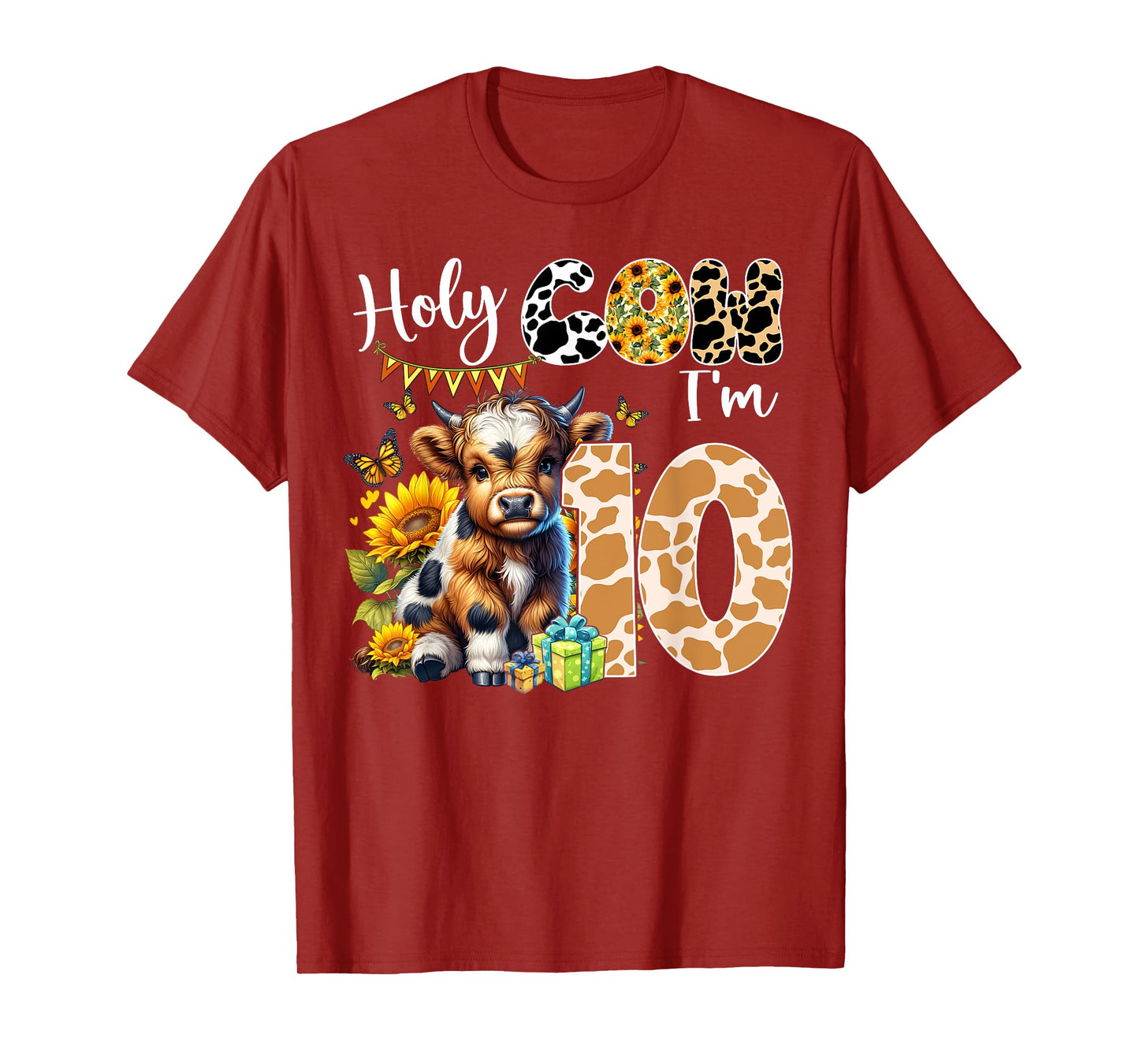 Holy Cow I’m 10 Years Old Dairy Cow Sunflowers 10th Birthday T-Shirt