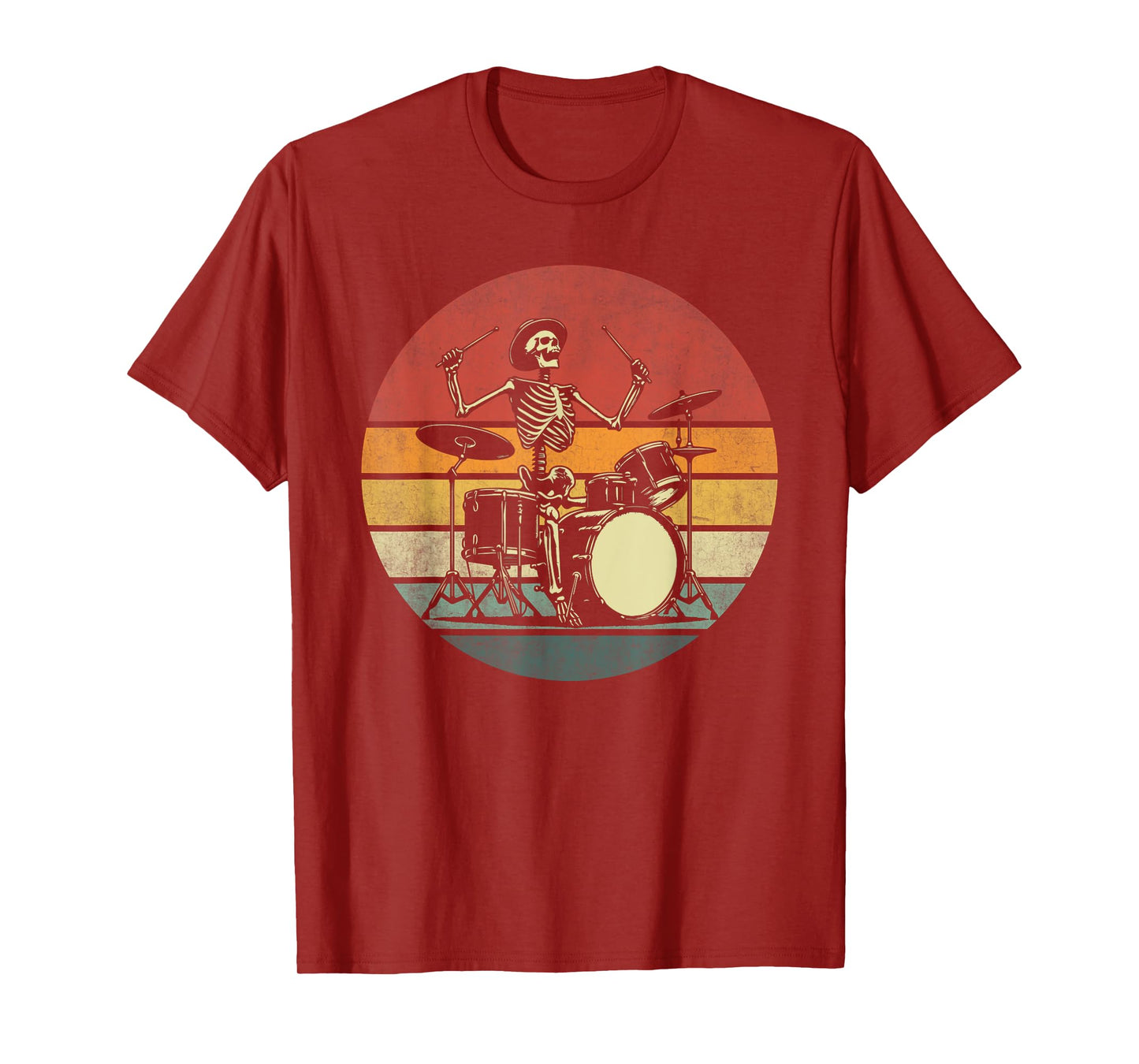 Retro Drummer Rock Skeleton Drummer Skeleton Playing Drum T-Shirt