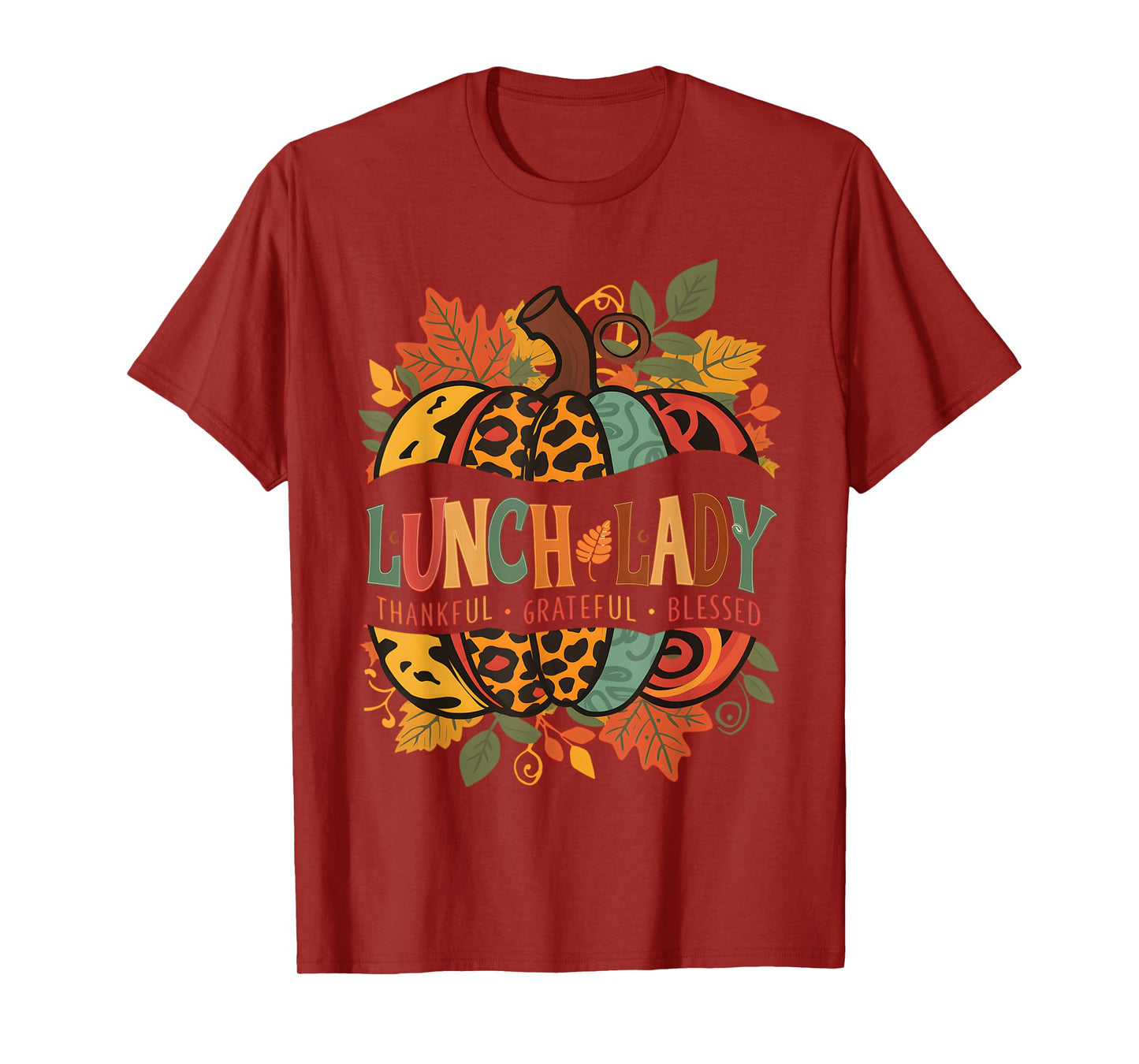 Leopard Pumpkin Fall Autumn Thanksgiving Lunch Lady Women T-Shirt