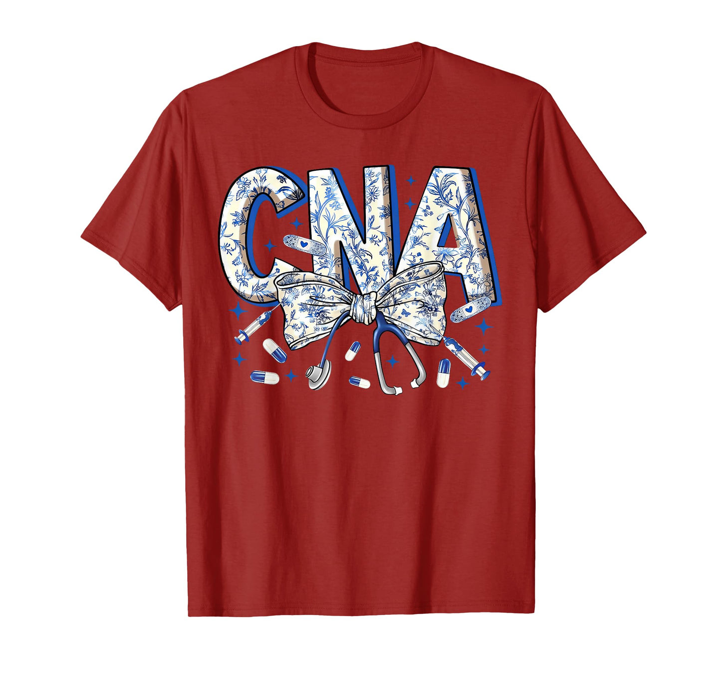 Coquette CNA Nurse Blue Floral Stethoscope Bow Cute Nurse T-Shirt