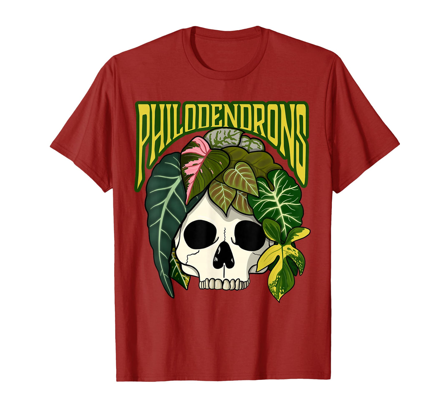 Philodendron House Plant Lover Skull Aroids Head Planter T-Shirt