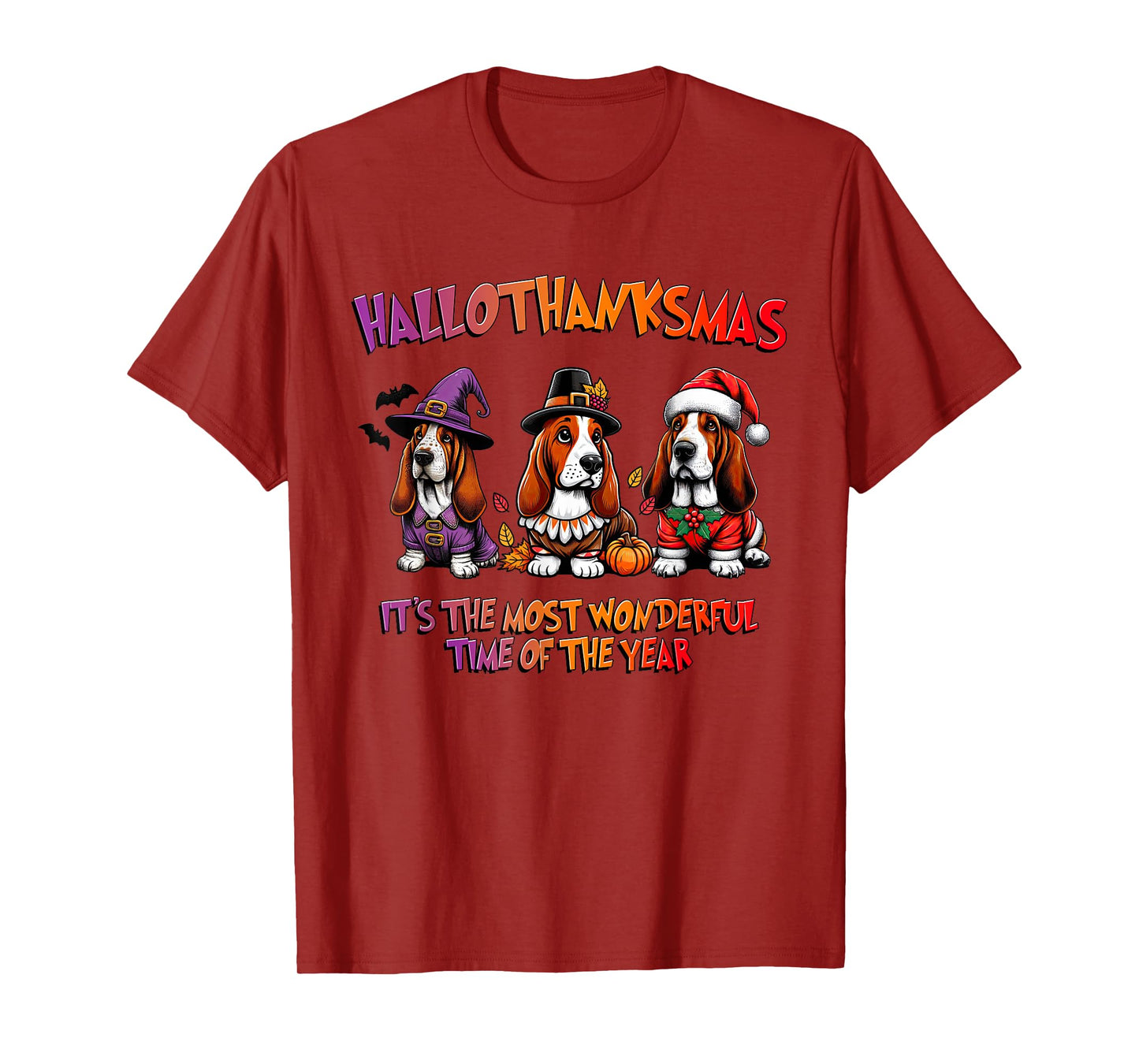 Basset Hound Halloween Thanksgiving Christmas Men Women Kid T-Shirt