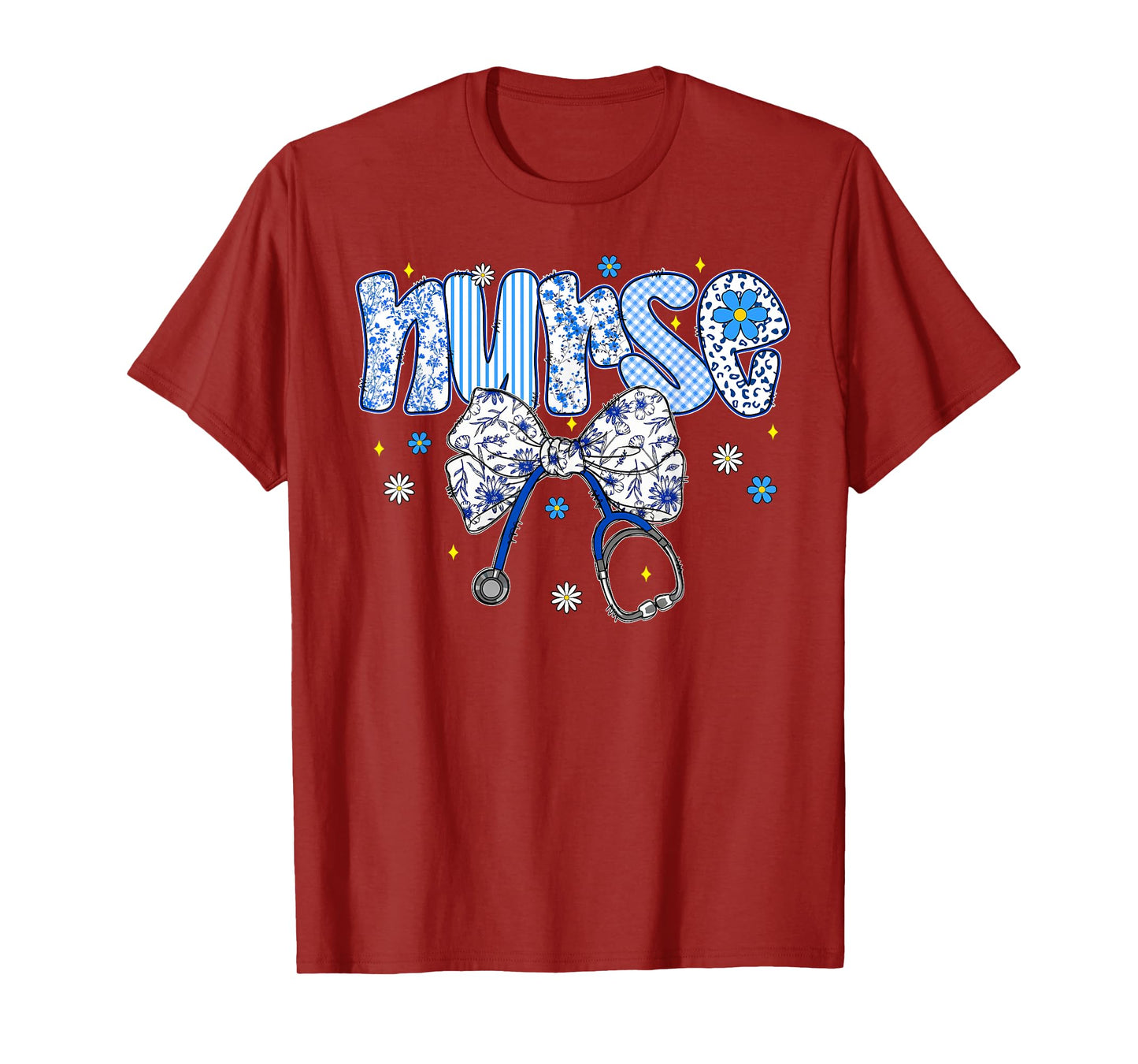 Nurse Floral Coquette Blue Stethoscope Bow Life for Women T-Shirt