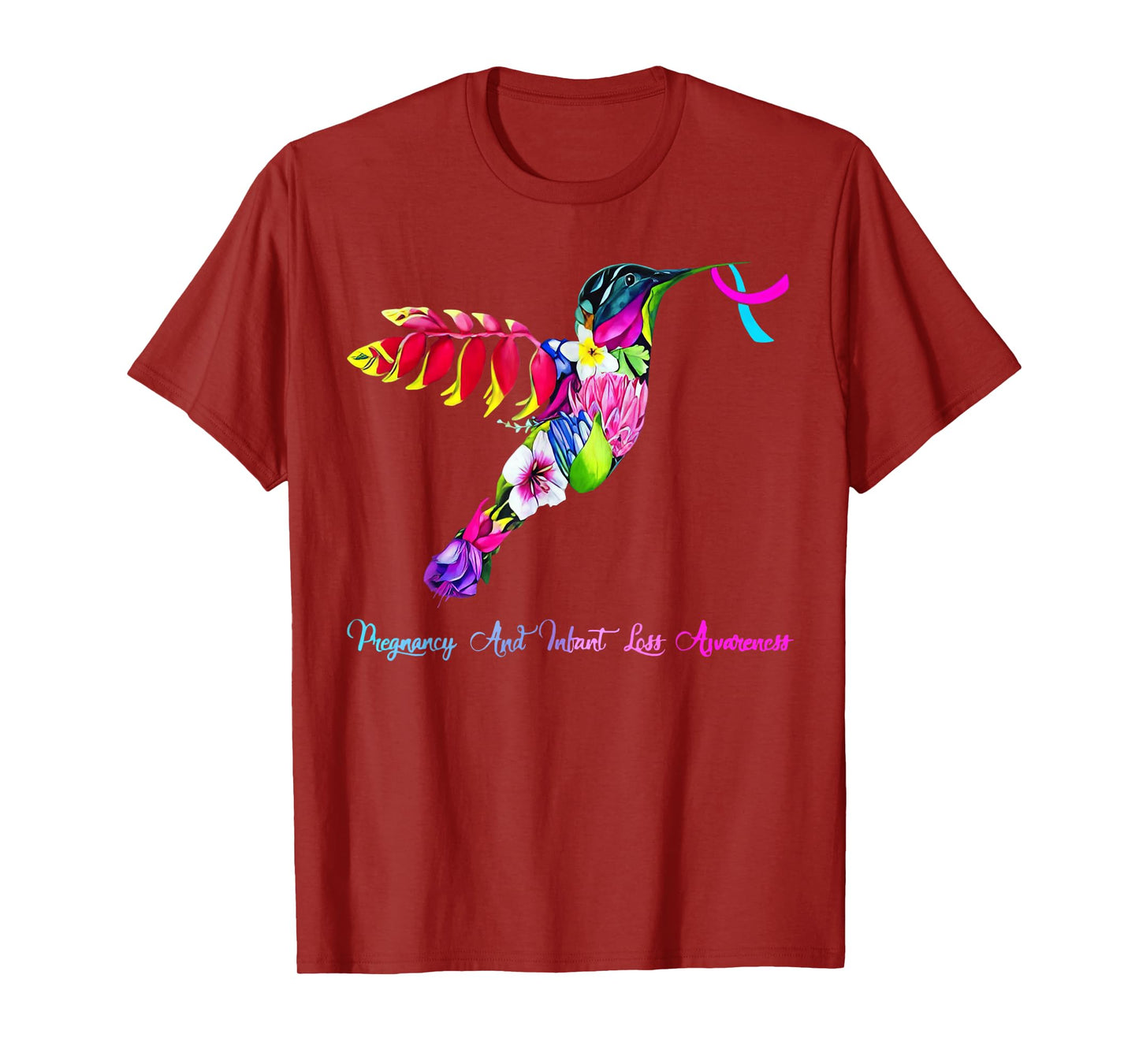 Hummingbird Blue Pink Ribbon Pregnancy Infant Loss Awareness T-Shirt