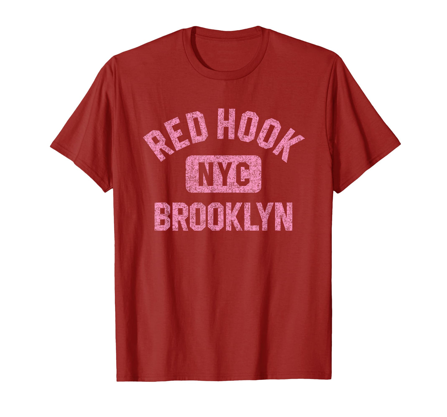 Red Hook Brooklyn NYC Gym Style Distressed Pink Print T-Shirt