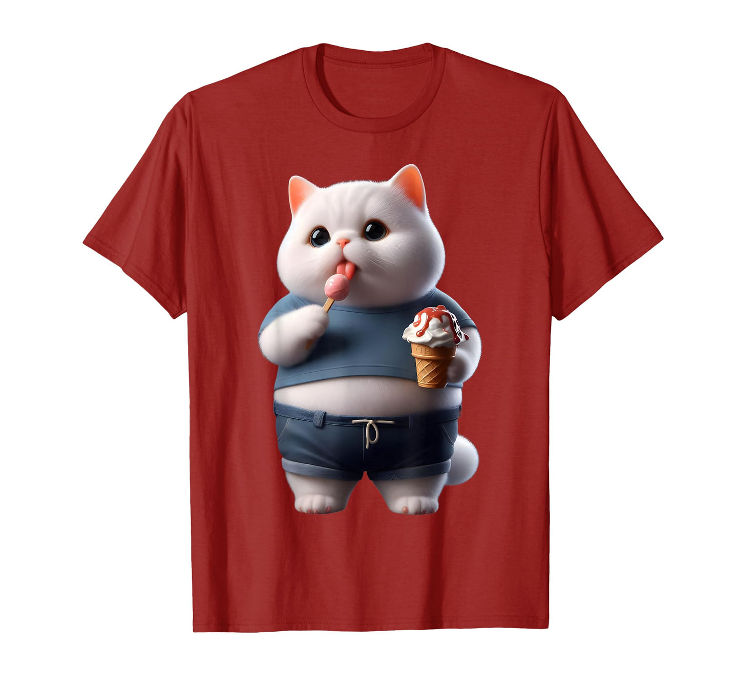 Funny Fat Cat Men Women Kids Ice Cream Fat Kitten Cat Lover T-Shirt