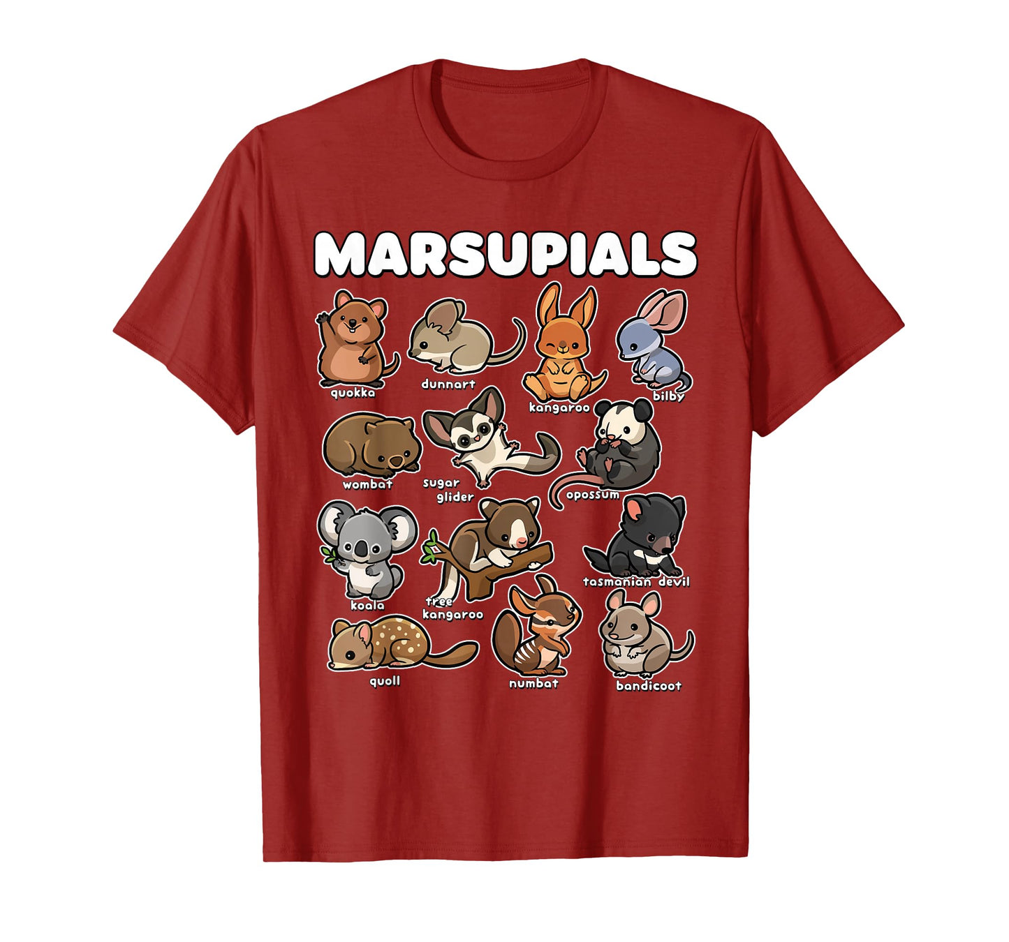 Cute Marsupials Animal Collection Funny Cartoon Wildlife Art T-Shirt