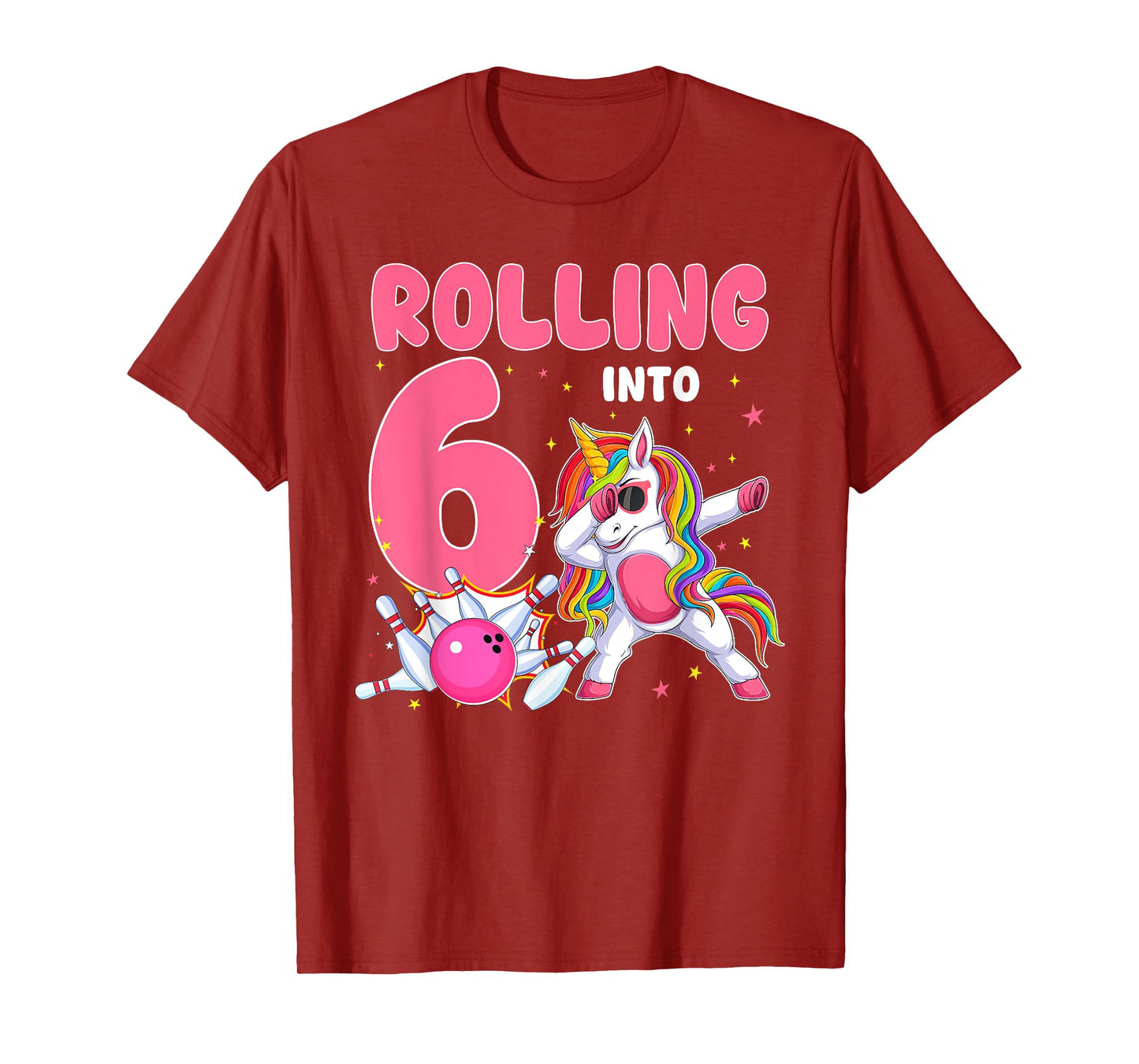 Rolling Into 6 6th Birthday Unicorn Bowling 6 Year Old T-Shirt