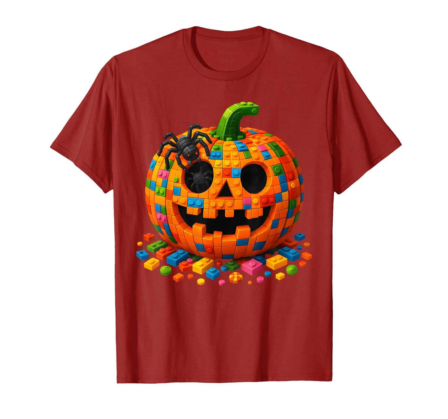 Pumpkin Halloween Master Builder Building Blocks Bricks Kids T-Shirt