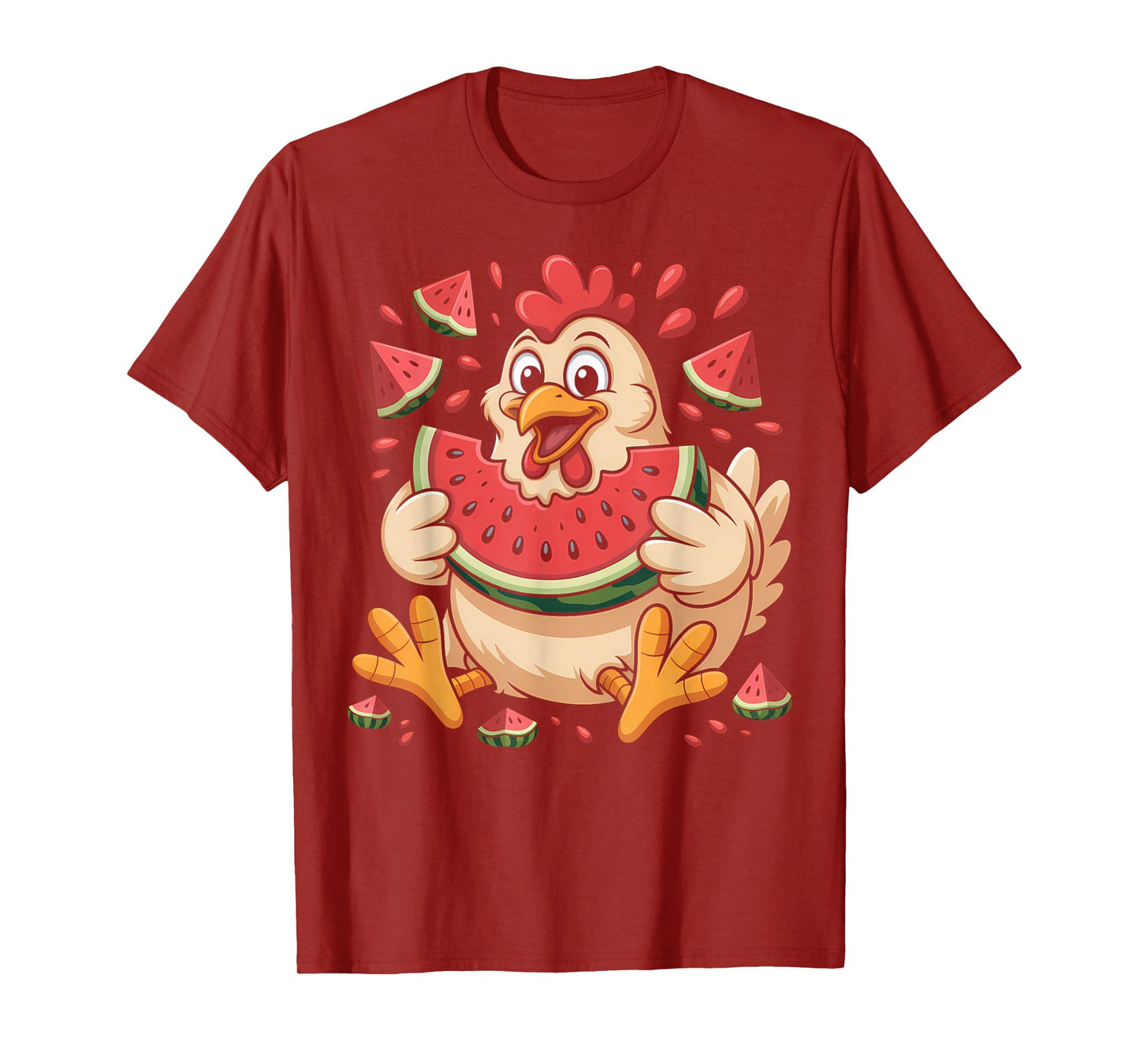 Funny Chicken Eating Watermelon Summer Fruit Humor T-Shirt