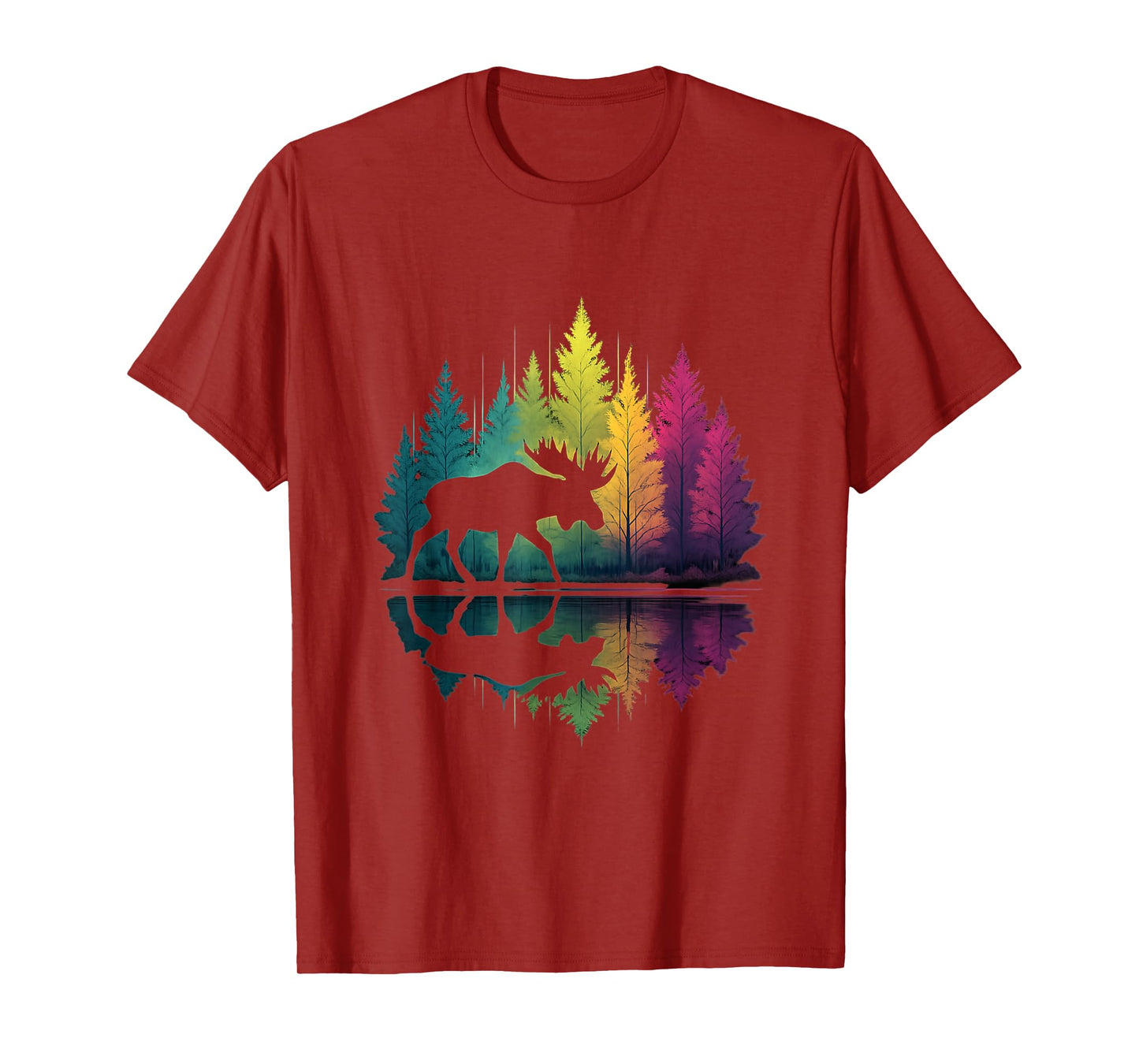 Moose Reflection Rainbow Trees Nature Lovers Tee T-Shirt