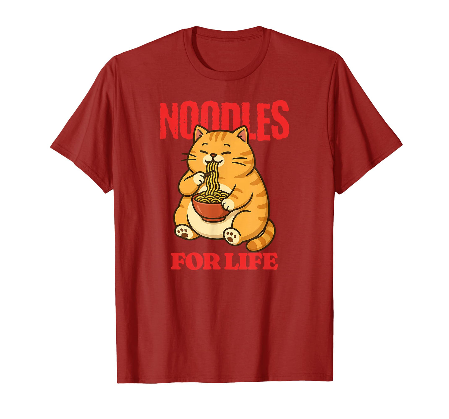 Cat Eating Noodles for Life Funny Ramen Lover T-Shirt