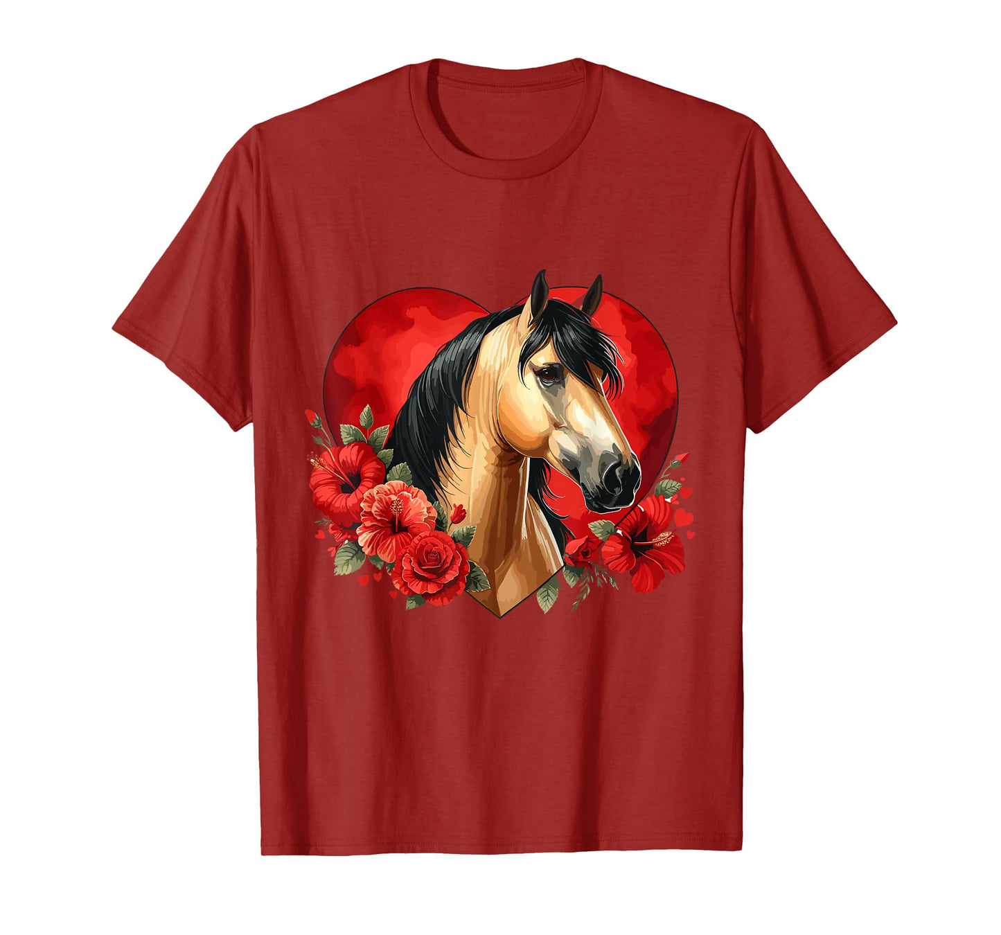 My Horse Is My Valentine Buckskin Horse Hibiscus & Heart T-Shirt