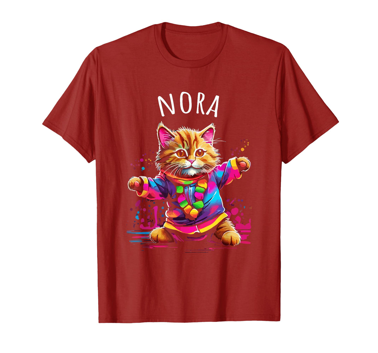 Nora Colorful Dancing Cat Design for Girls Name Nora T-Shirt
