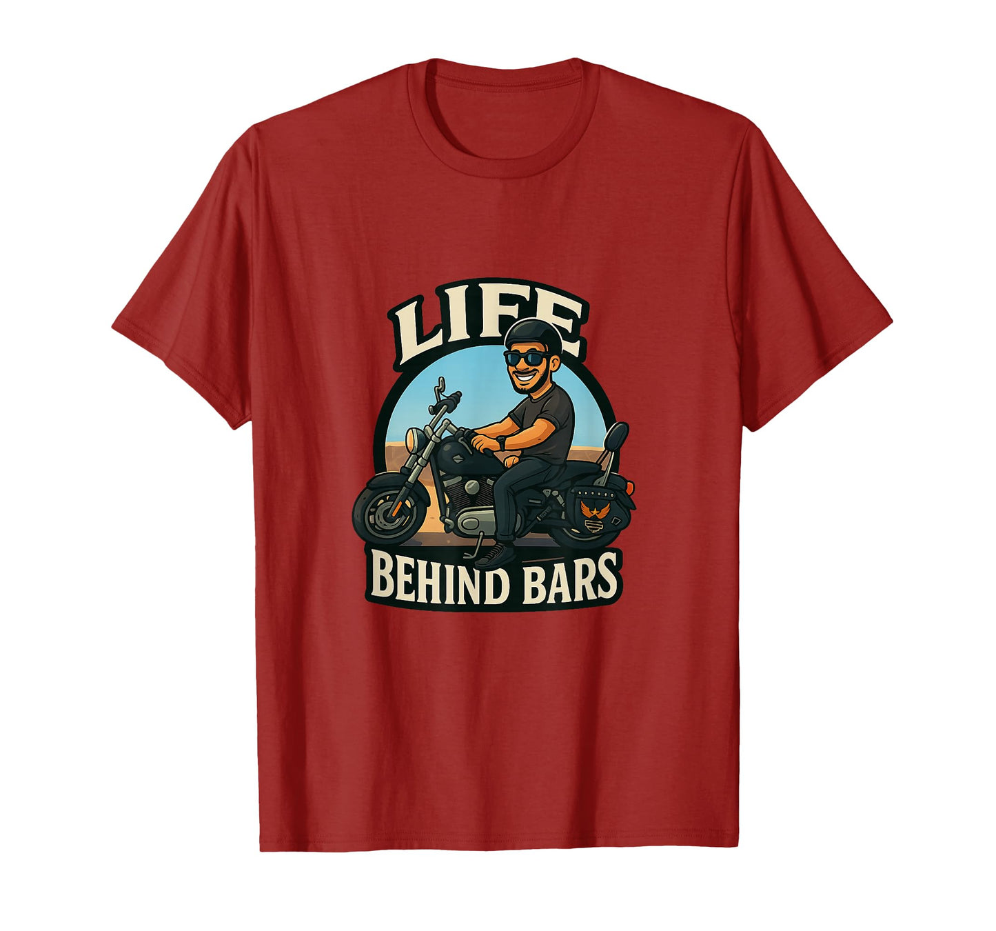 Life Behind Bars Funny Motorcycle Rider Biker Cartoon T-Shirt